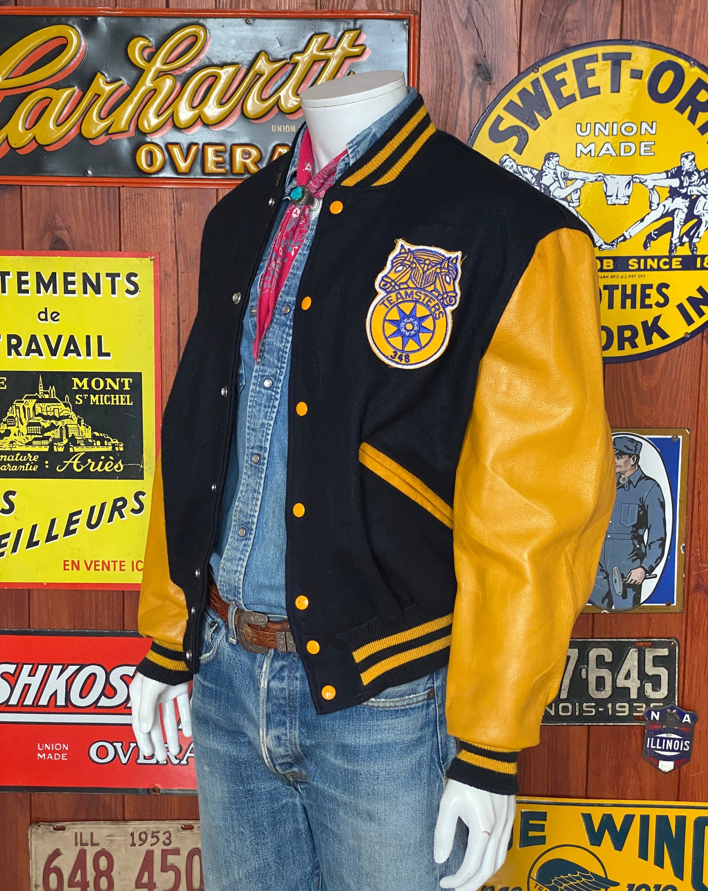 Vintage Teamster Varsity Leather Sleeve Jacket - Size 44USA (54 EU) | Made in USA
