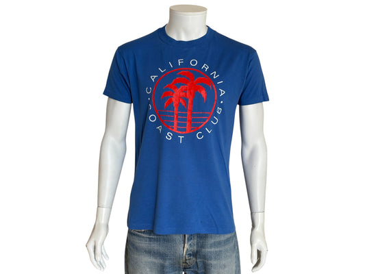 Vintage 80s California Coast Club tee – bold SoCal vibes with retro palm tree print. Large