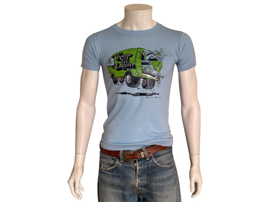 Vintage 1978 ‘Keep on Layin’ tee – wild 70s van graphic with cheeky carpet installer humor. Small