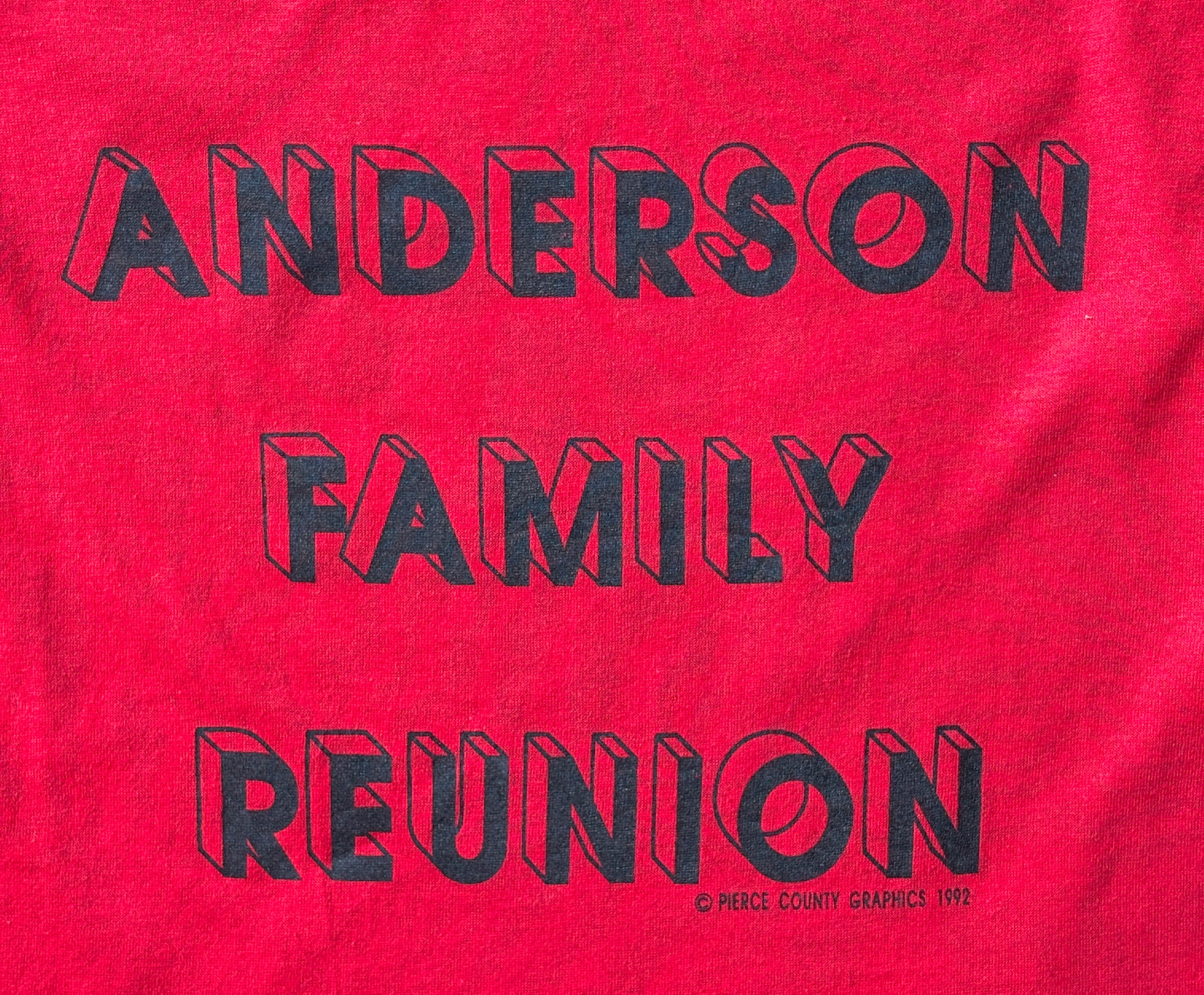 Vintage 1992 Anderson Family Reunion tee – classic 90s reunion shirt with bold lettering. Large