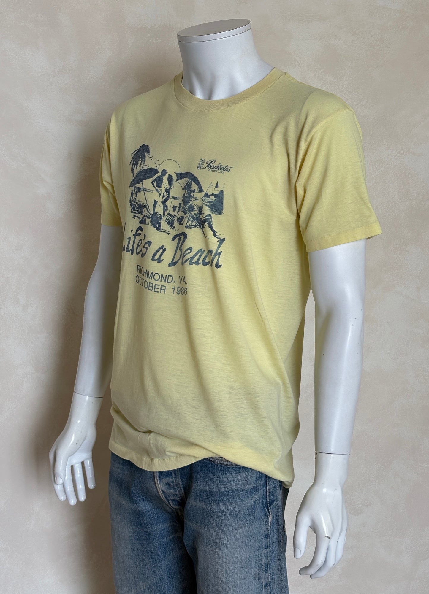 Vintage 1986 ‘Life’s a Beach’ tee – Richmond VA party vibes with retro beach scene.XL
