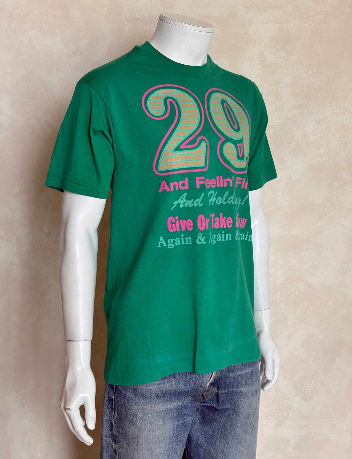 Vintage 1988 funny birthday t-shirt – “29 and Feelin Fine”.  Made in USA.