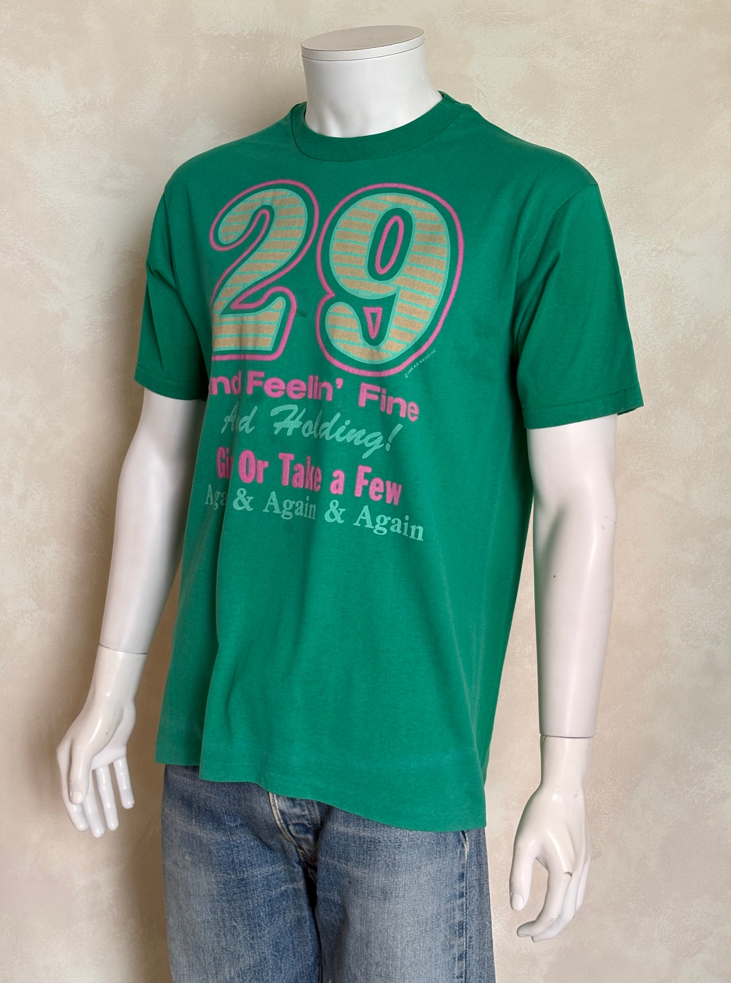 Vintage 1988 funny birthday t-shirt – “29 and Feelin Fine”.  Made in USA.