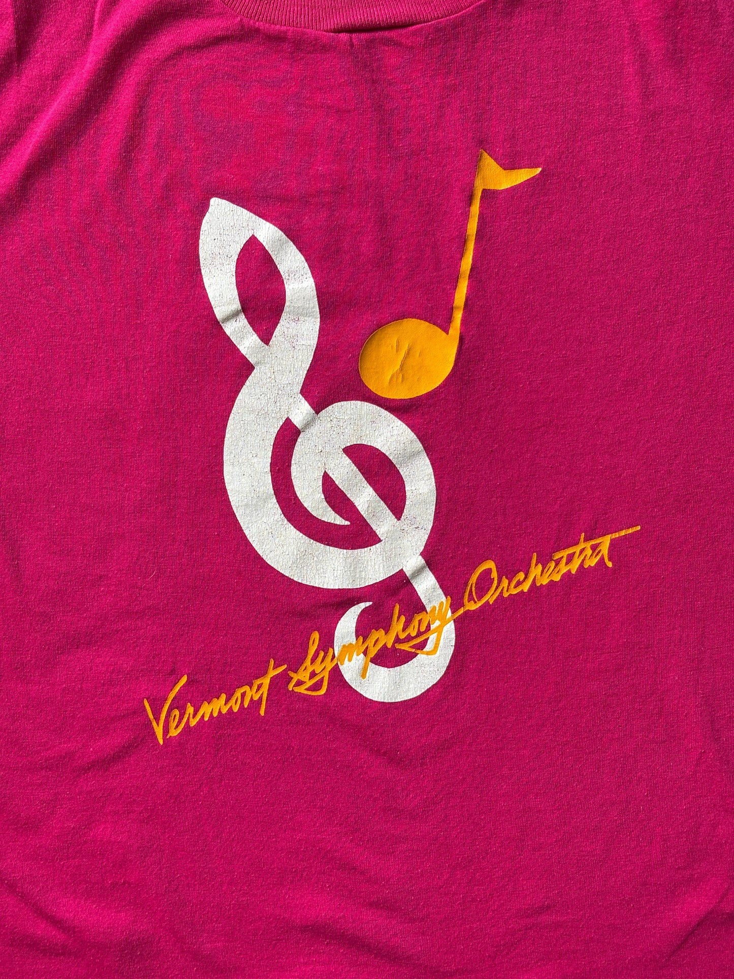 Vintage Vermont Symphony Orchestra T-Shirt – Fuchsia Pink, 80s Music Logo, Rare and Original-Large