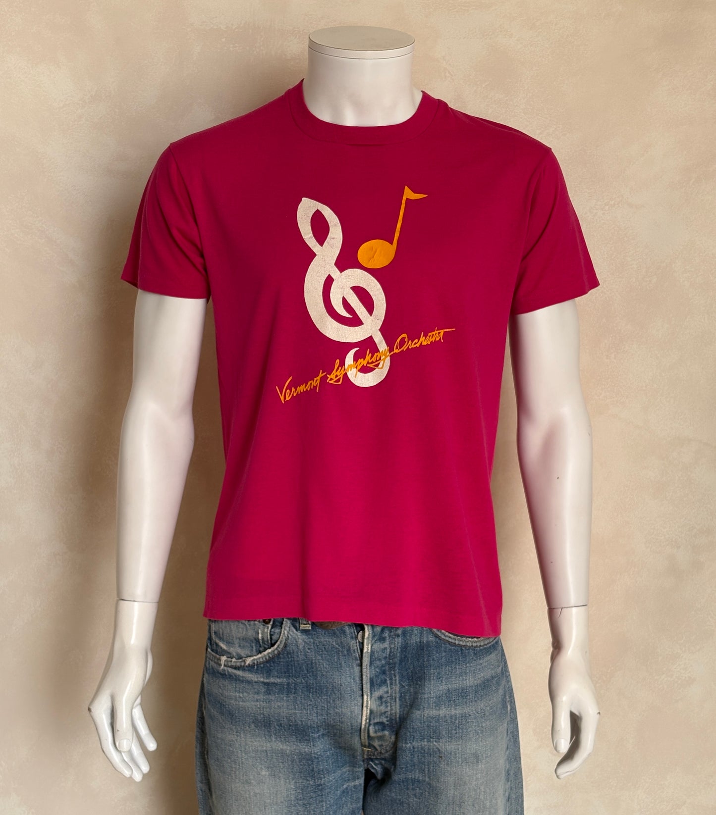 Vintage Vermont Symphony Orchestra T-Shirt – Fuchsia Pink, 80s Music Logo, Rare and Original-Large