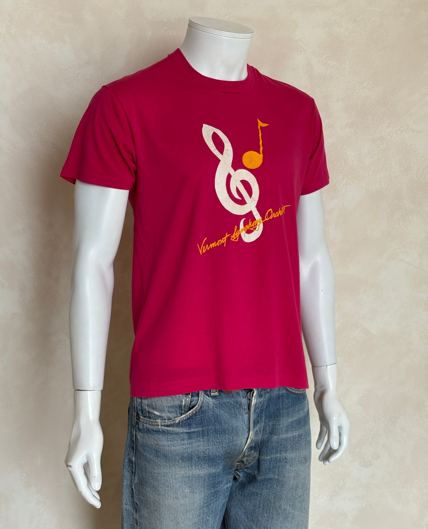 Vintage Vermont Symphony Orchestra T-Shirt – Fuchsia Pink, 80s Music Logo, Rare and Original-Large