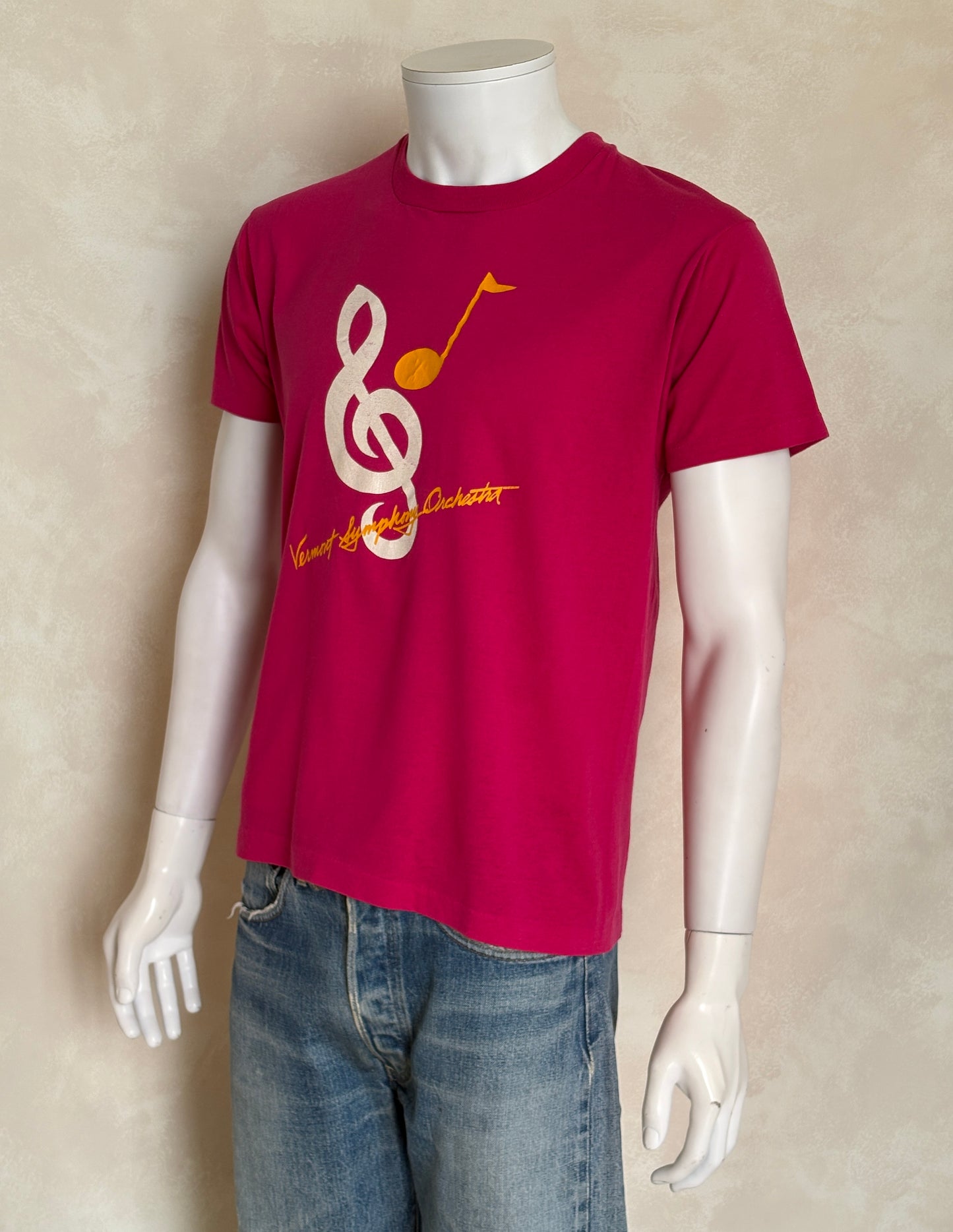 Vintage Vermont Symphony Orchestra T-Shirt – Fuchsia Pink, 80s Music Logo, Rare and Original-Large