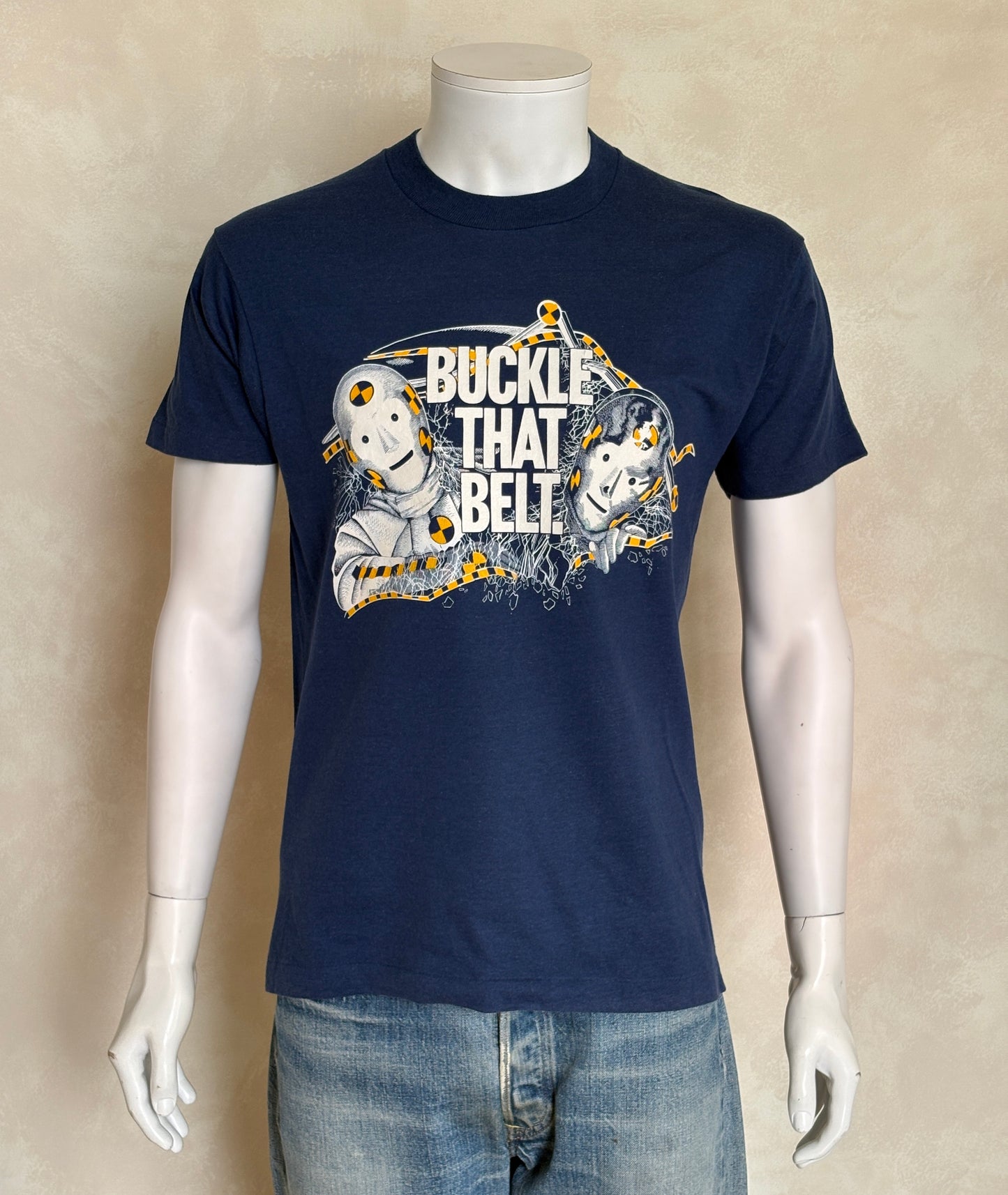 Vintage 80s “Buckle That Belt” Crash Test Dummies Tee – Florida Dept. of Transportation.  Made in USA. L