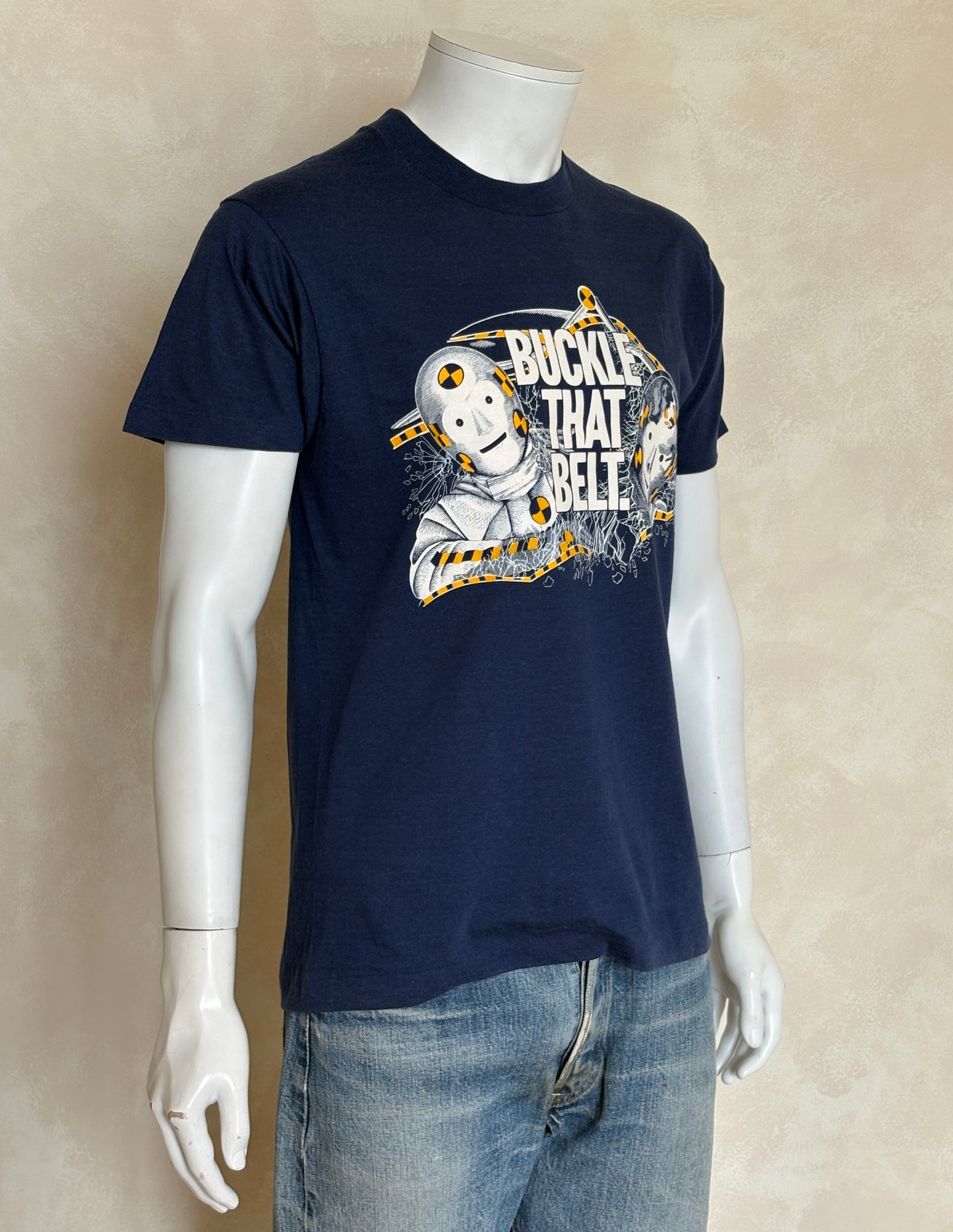 Vintage 80s “Buckle That Belt” Crash Test Dummies Tee – Florida Dept. of Transportation.  Made in USA. L