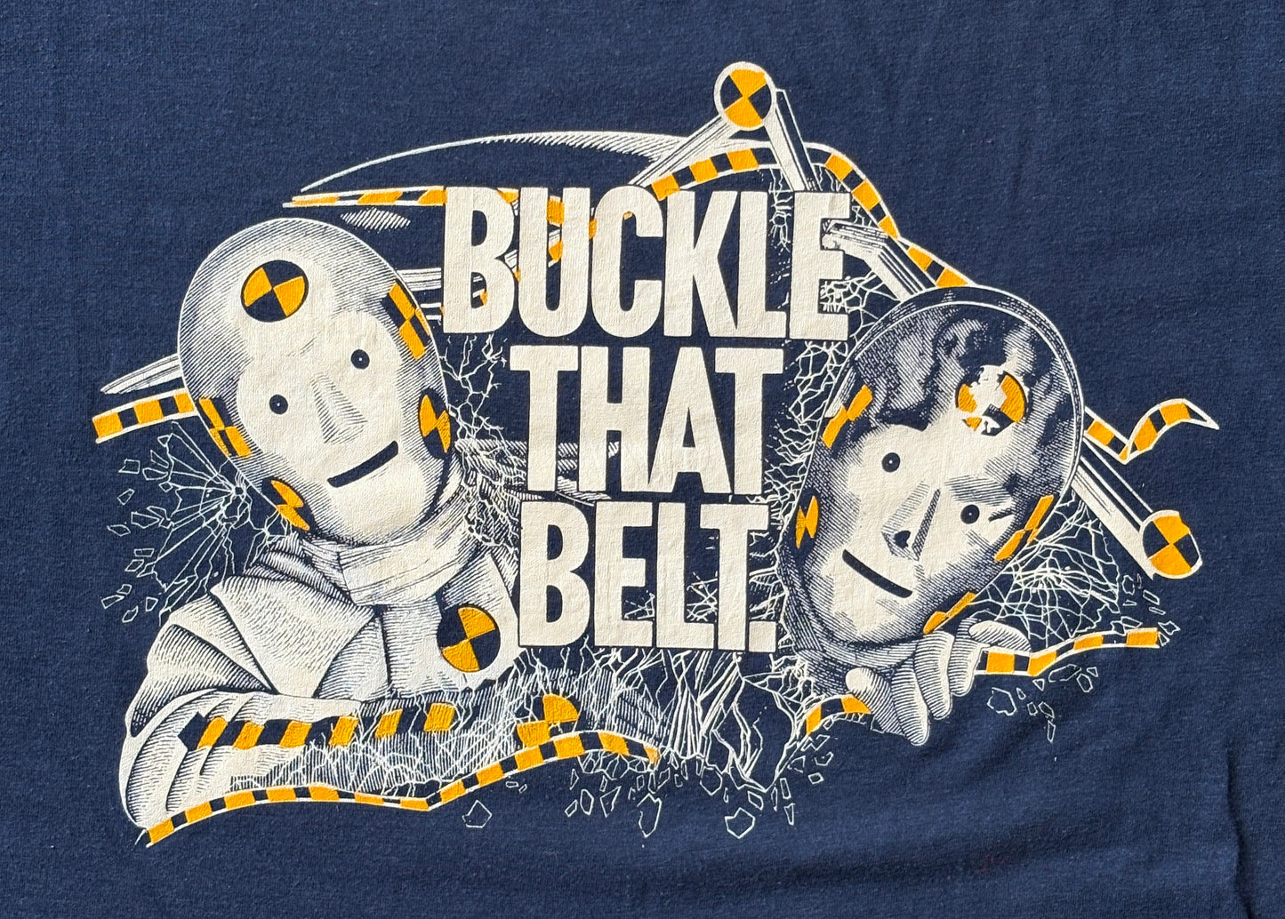 Vintage 80s “Buckle That Belt” Crash Test Dummies Tee – Florida Dept. of Transportation.  Made in USA. L