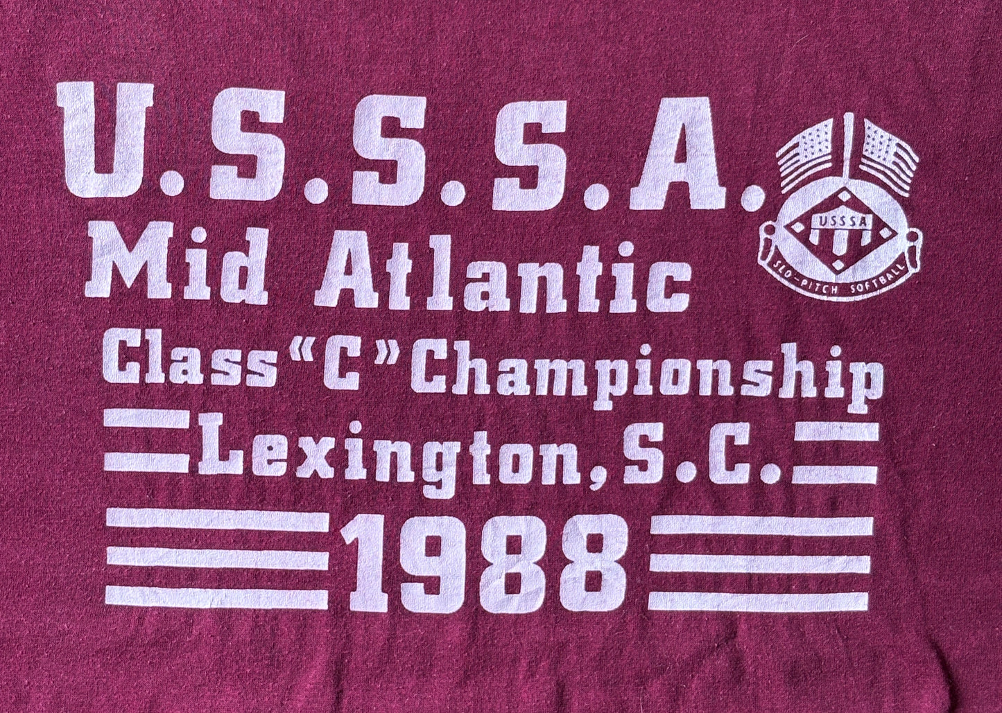 Vintage 1988 U.S.S.S.A. Softball Tee from the Mid Atlantic Championship – Made in USA, XL T shirt