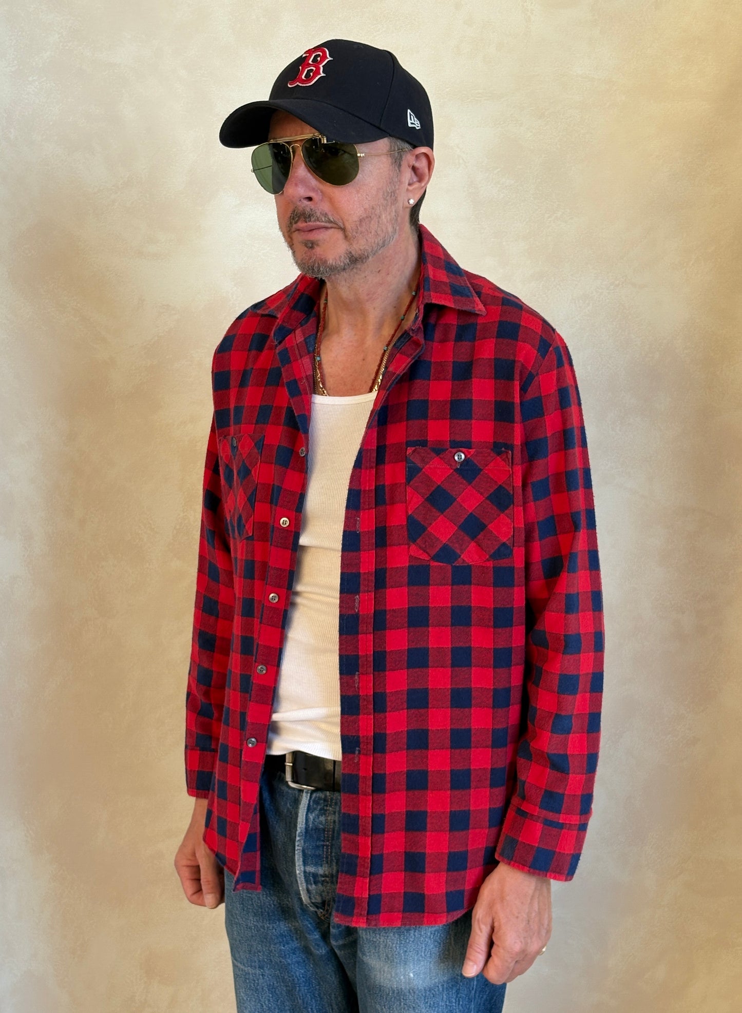 Size Med. Vintage 80s flannel plaid Shirt-Made in USA-
