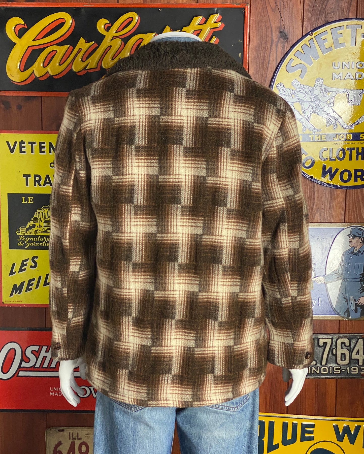 Size 44 US (54EU). 70 plaid wool coat made in USA by Silton