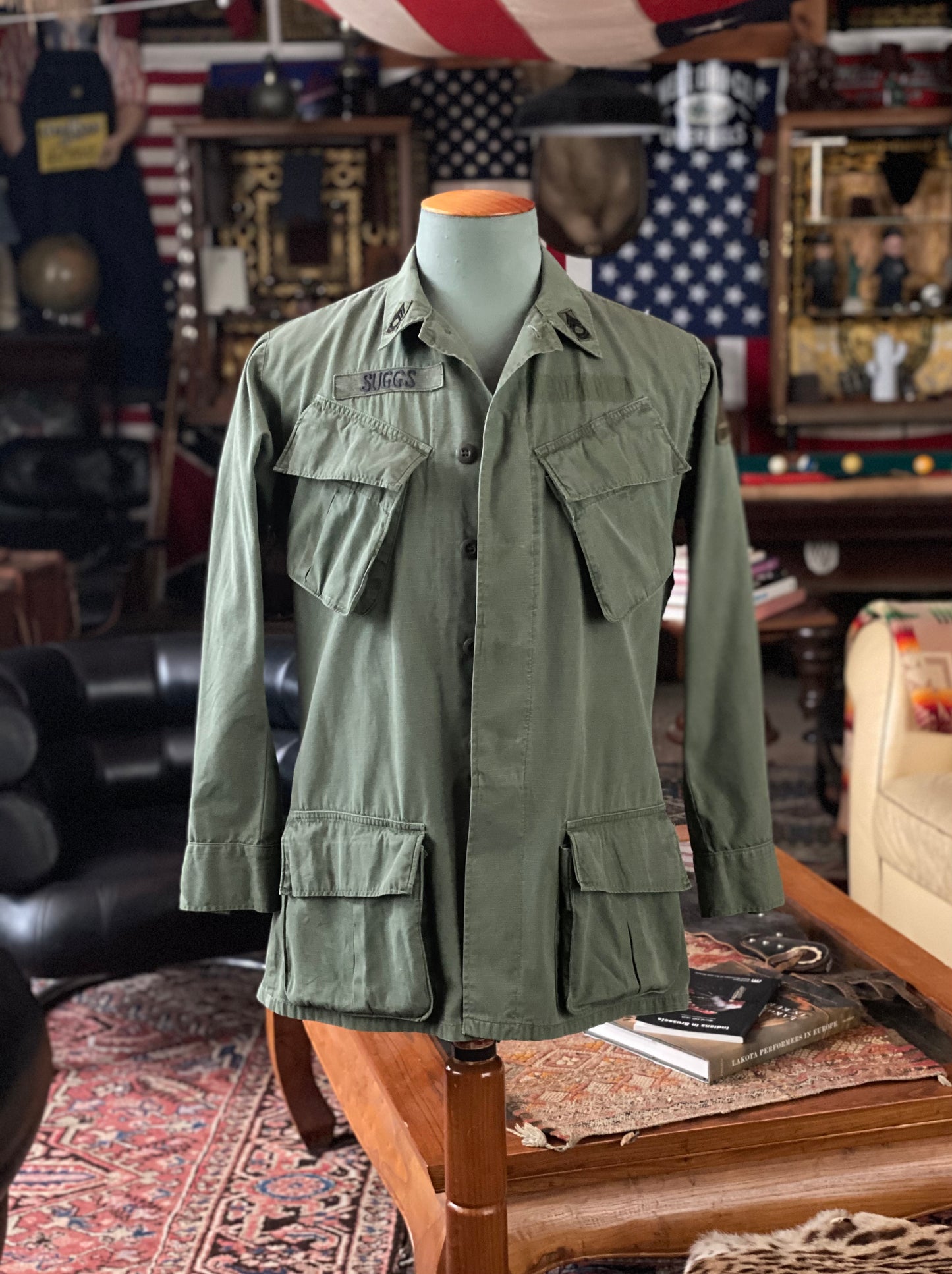 Small Reg. Original Vietnam era 1969 Vintage military tropical jungle jacket.