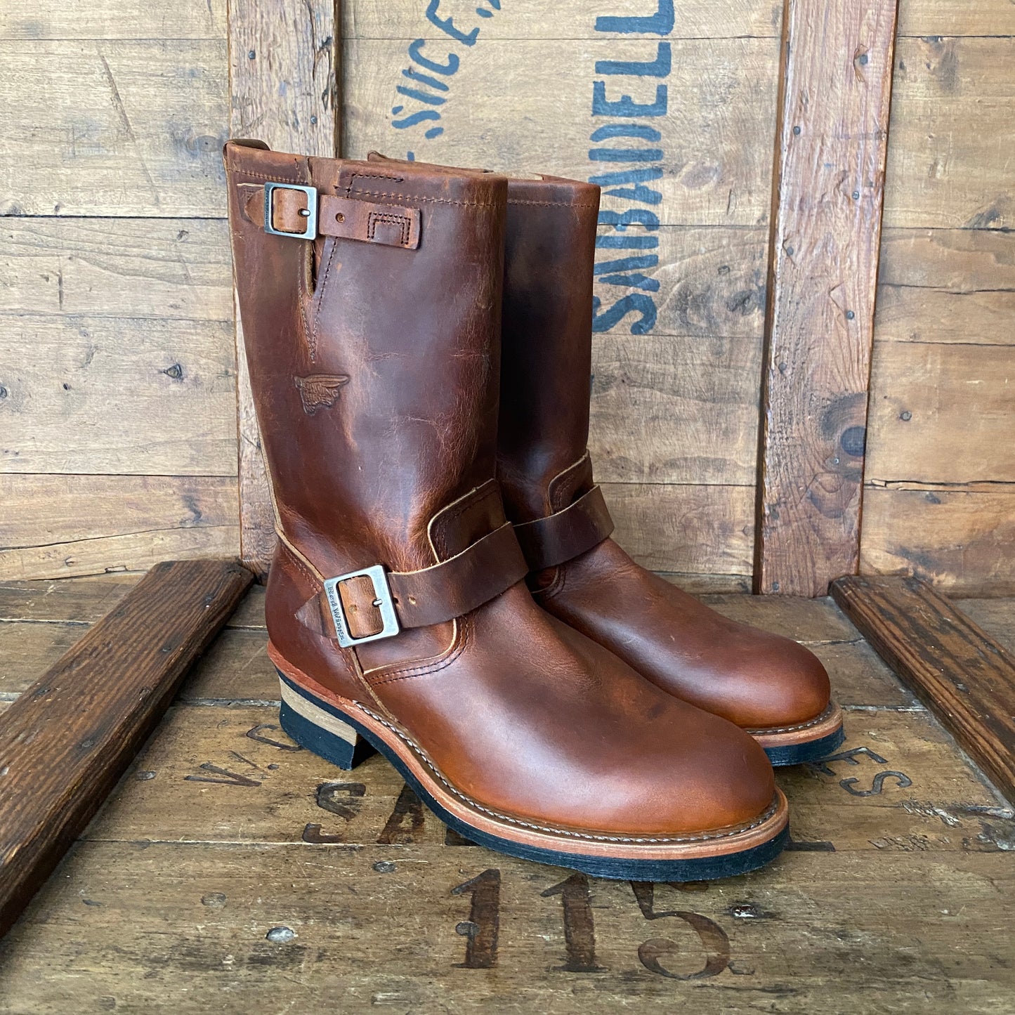 Red Wing 2971 Heritage Engineer Boots, size 9D (42 Euro) - front view. Made in USA. Factory seconds.