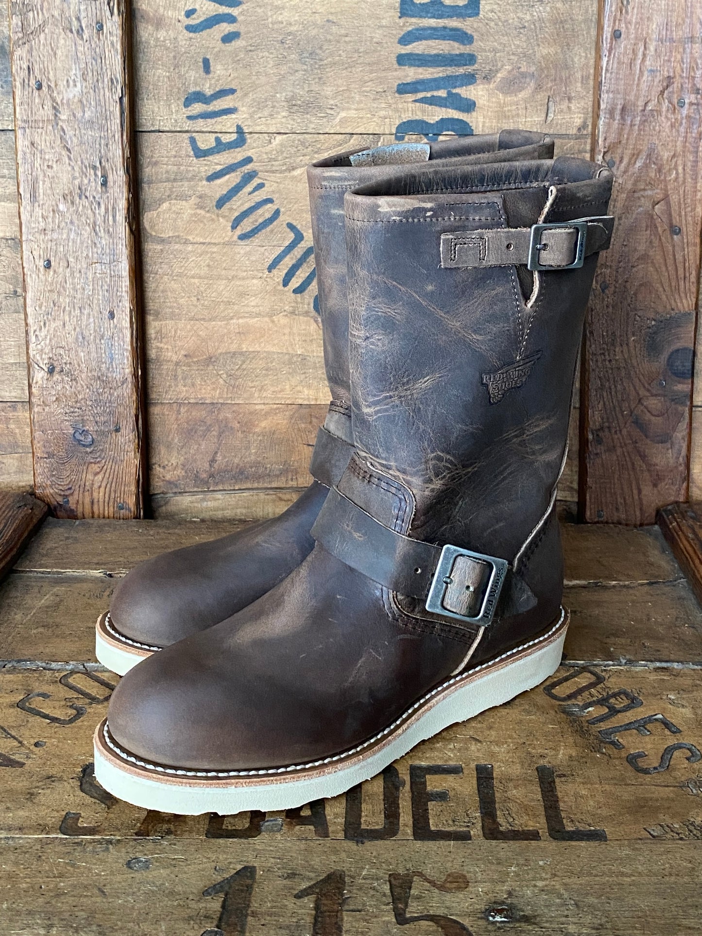 Red Wing 2975 Heritage Engineer Boots, size 7D (39 EU) - front view. Made in USA. Factory seconds.