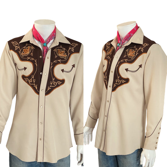 Vintage 70s embroidered H Bar C western shirt, size Medium - Classic Western style with retro charm and unique craftsmanship.