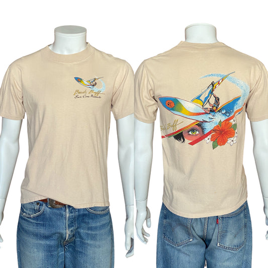 Large vintage 80s windsurf 100% cotton t-shirt made in USA - retro surfwear for your wardrobe.