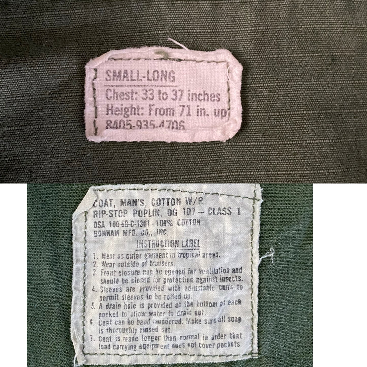 Small Reg. Original Vietnam era 1969 Vintage military tropical jungle jacket.