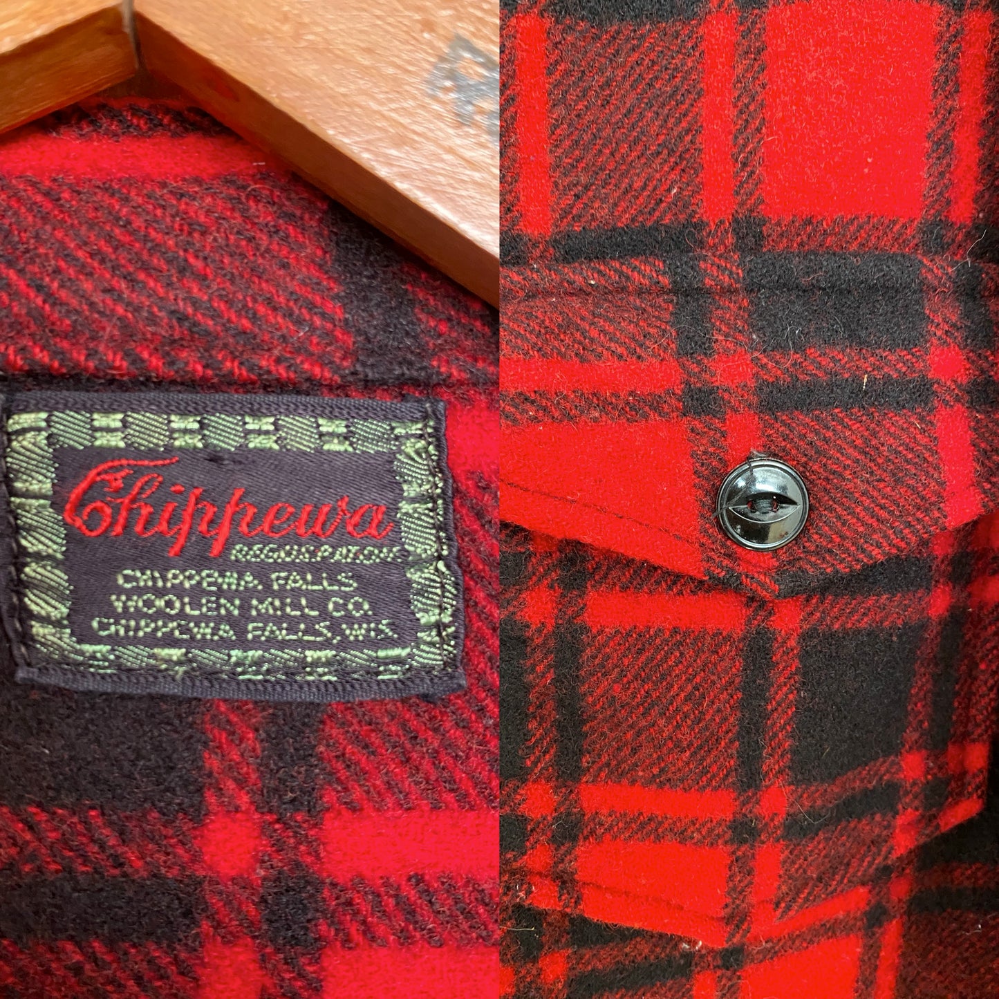 Size Small, 50s Chippewa wool shirt made in USA buffalo plaid