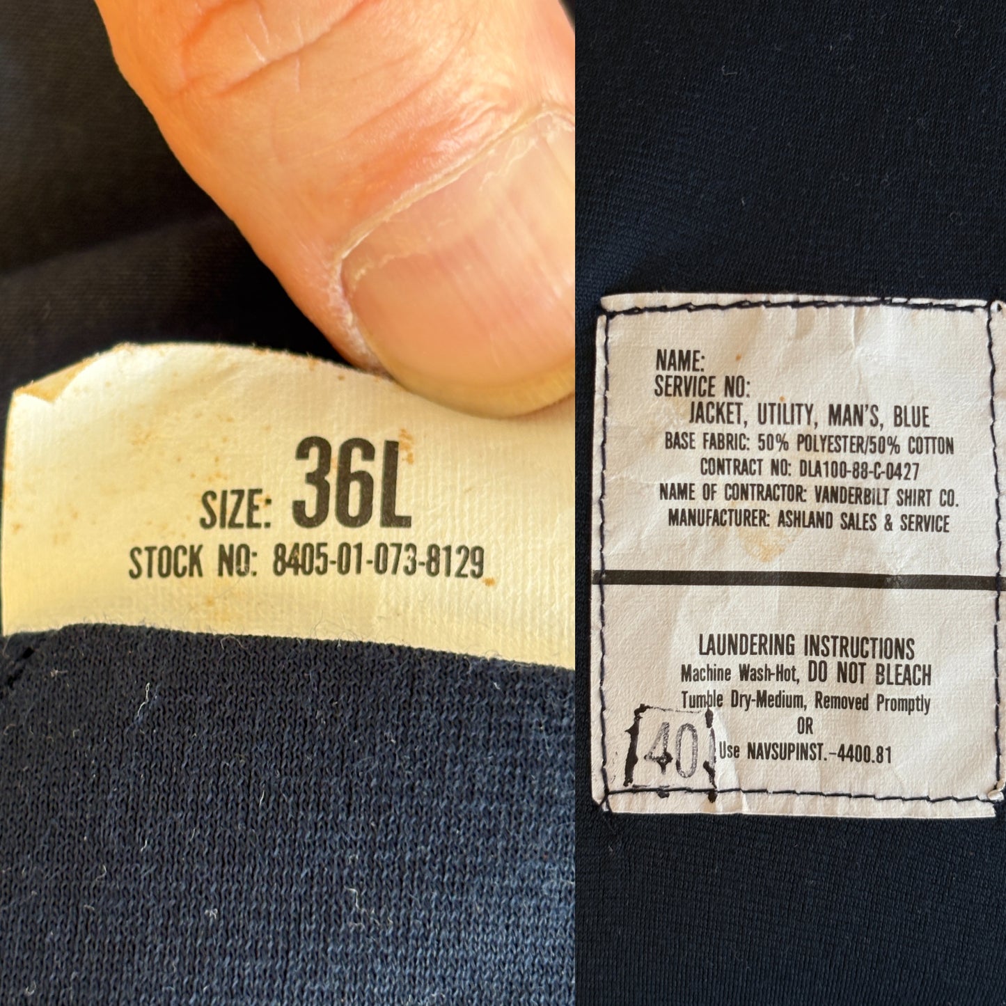 Size 36UE / 46EU . Vintage 1988 US Navy Utility Jacket – Made in USA