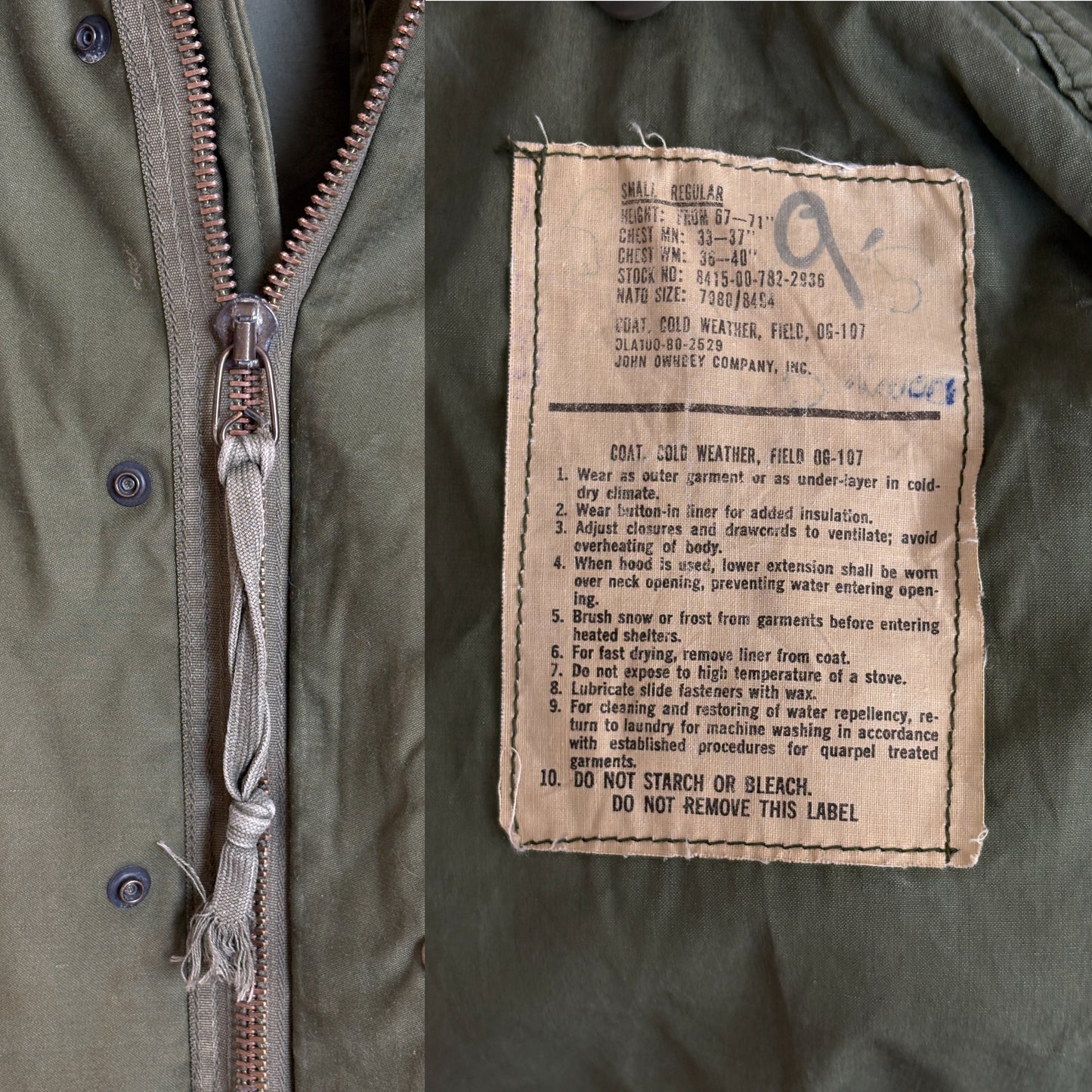 Small Regular – Authentic 1980 US Army M-65 Field Jacket Military by John Ownbey