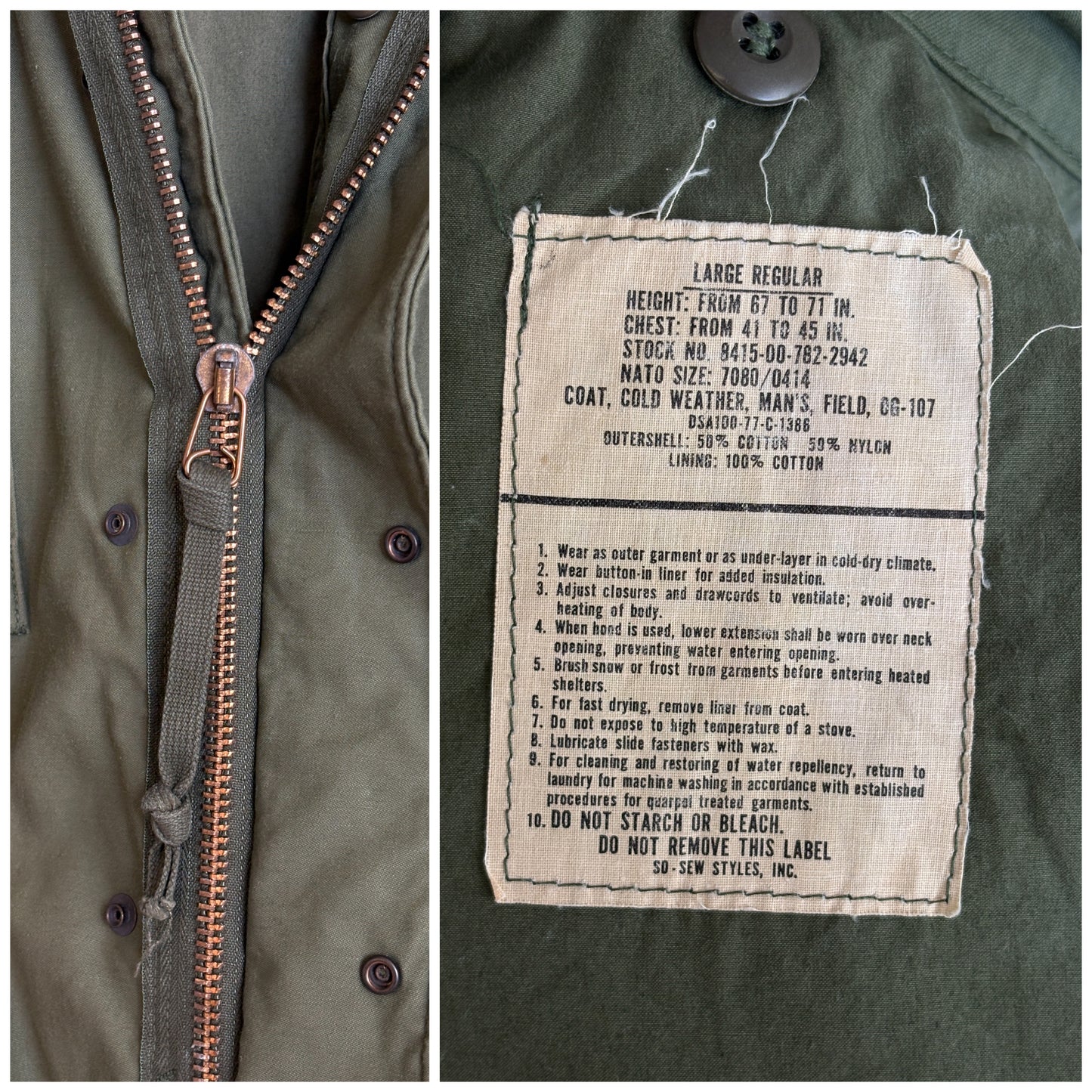 Large Reg.Authentic 1977 US Army M-65 field jacket Military