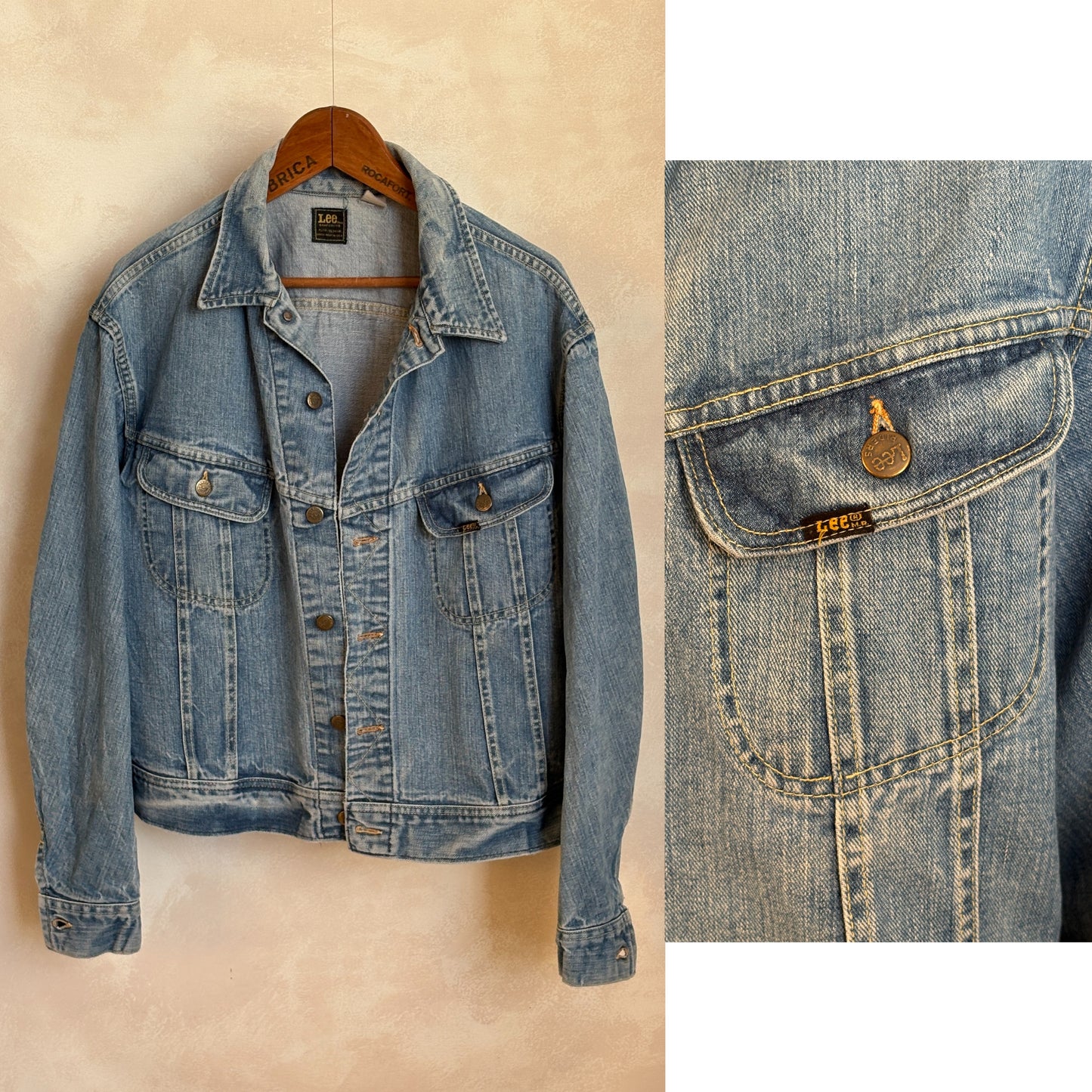 Size 50US XXL. Vintage 70s Lee Union Made Denim Shirt – 2 Pockets – Made in USA