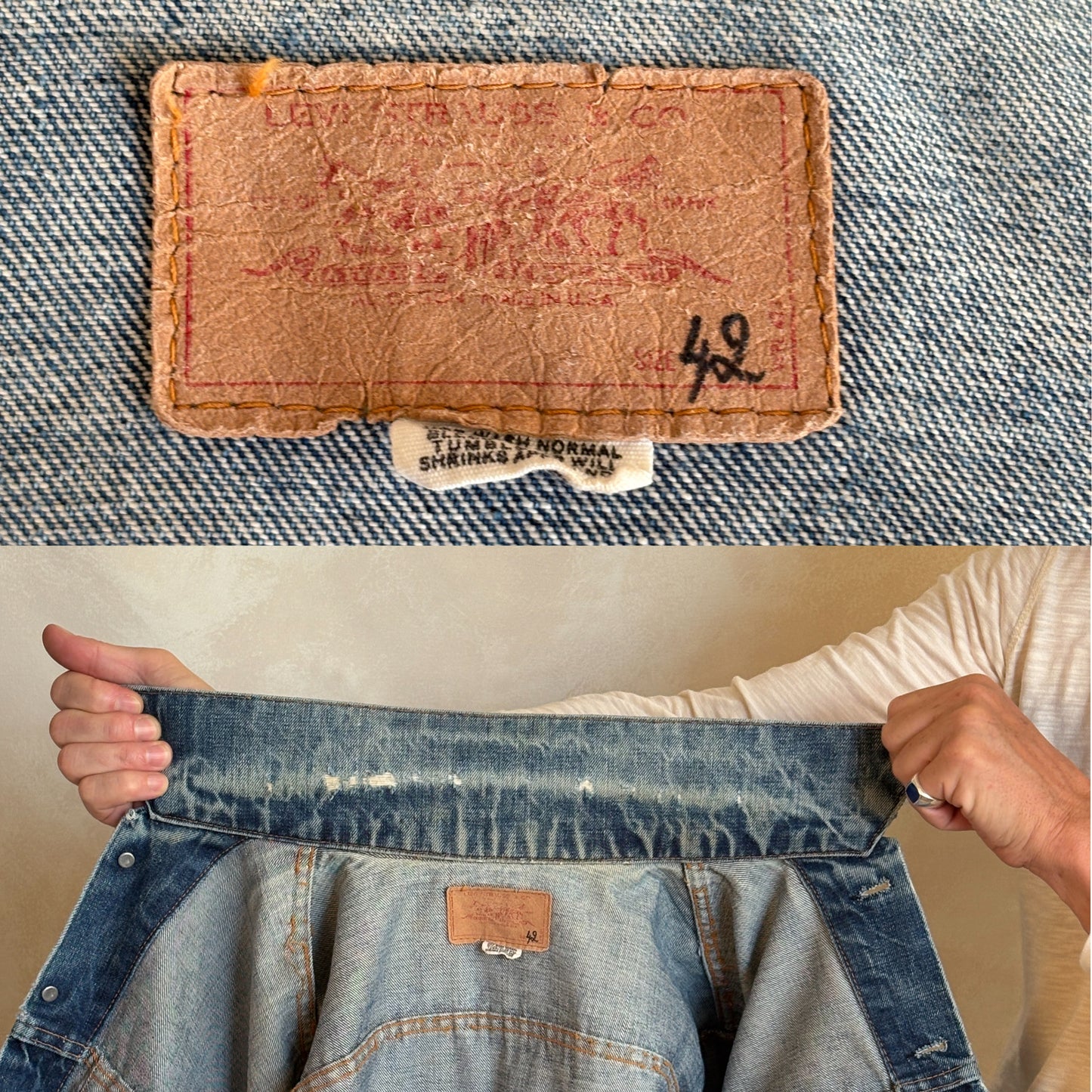 Size 42US / 52EU. Vintage late 70s 70505 Levis 2 pockets made in USA