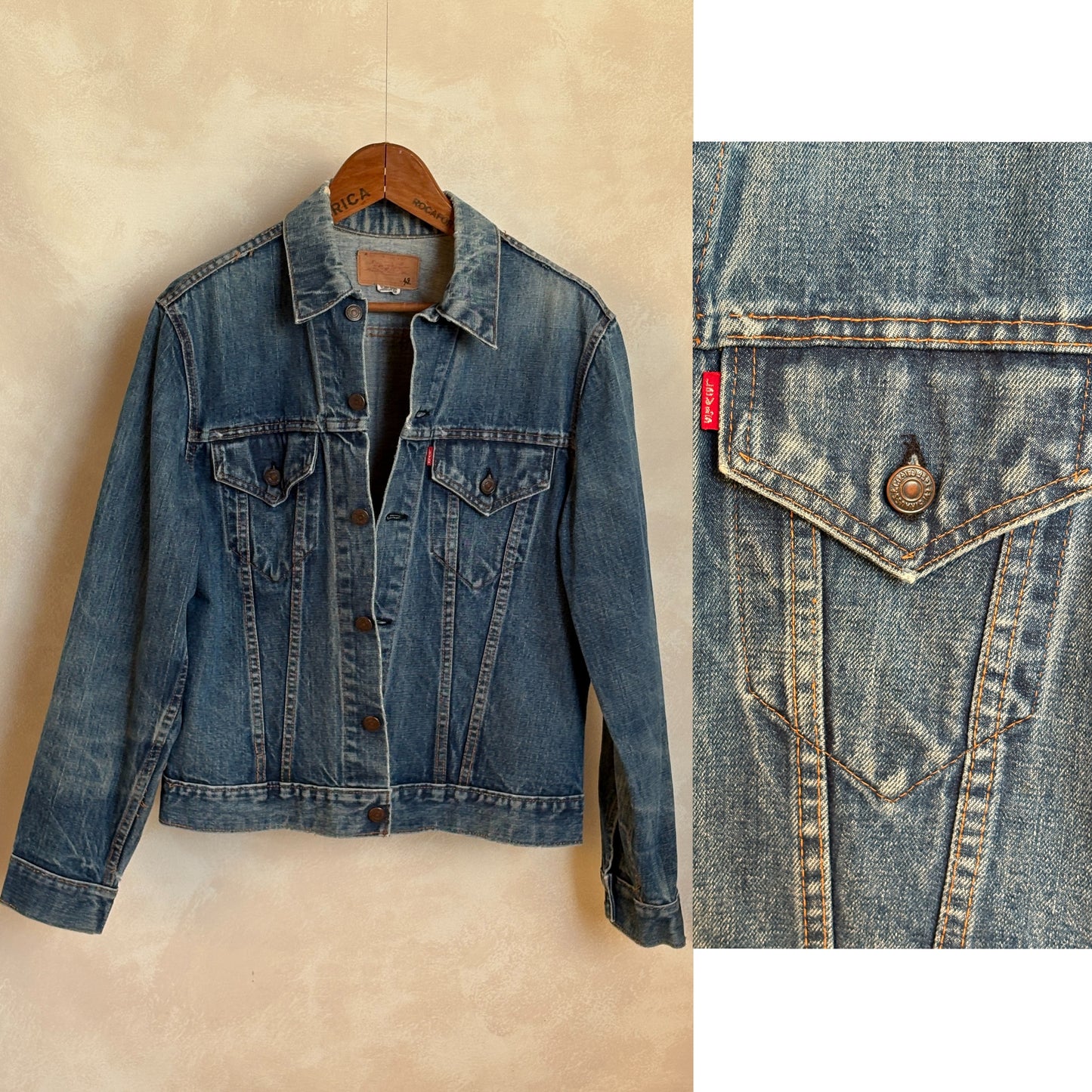 Size 42US / 52EU. Vintage late 70s 70505 Levis 2 pockets made in USA