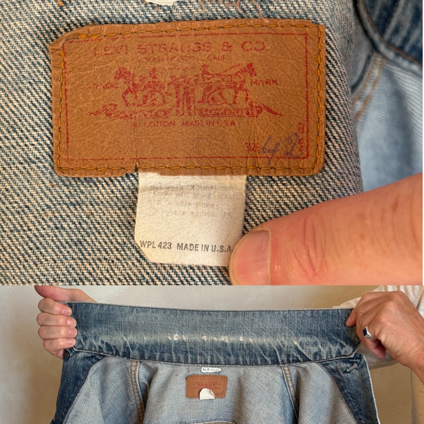 Size 42US / 52EU. Vintage late 70s 70505 Levis 2 pockets made in USA