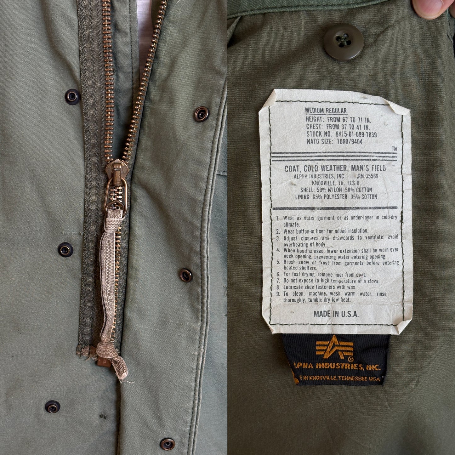 Medium Reg. Alpha Industries M-65 field jacket Military style (Made for civilians )