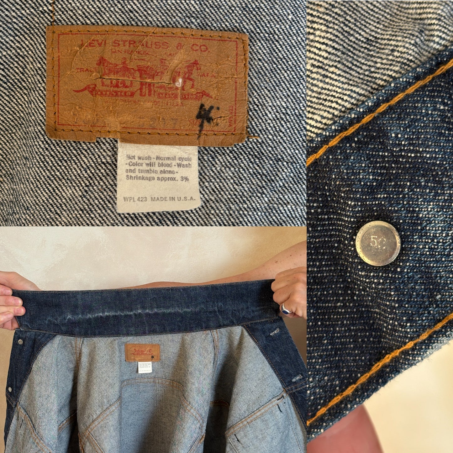 Size 46US / 56EU .Vintage 70s Levi’s Denim Jacket – 2 Pockets – Made in USA