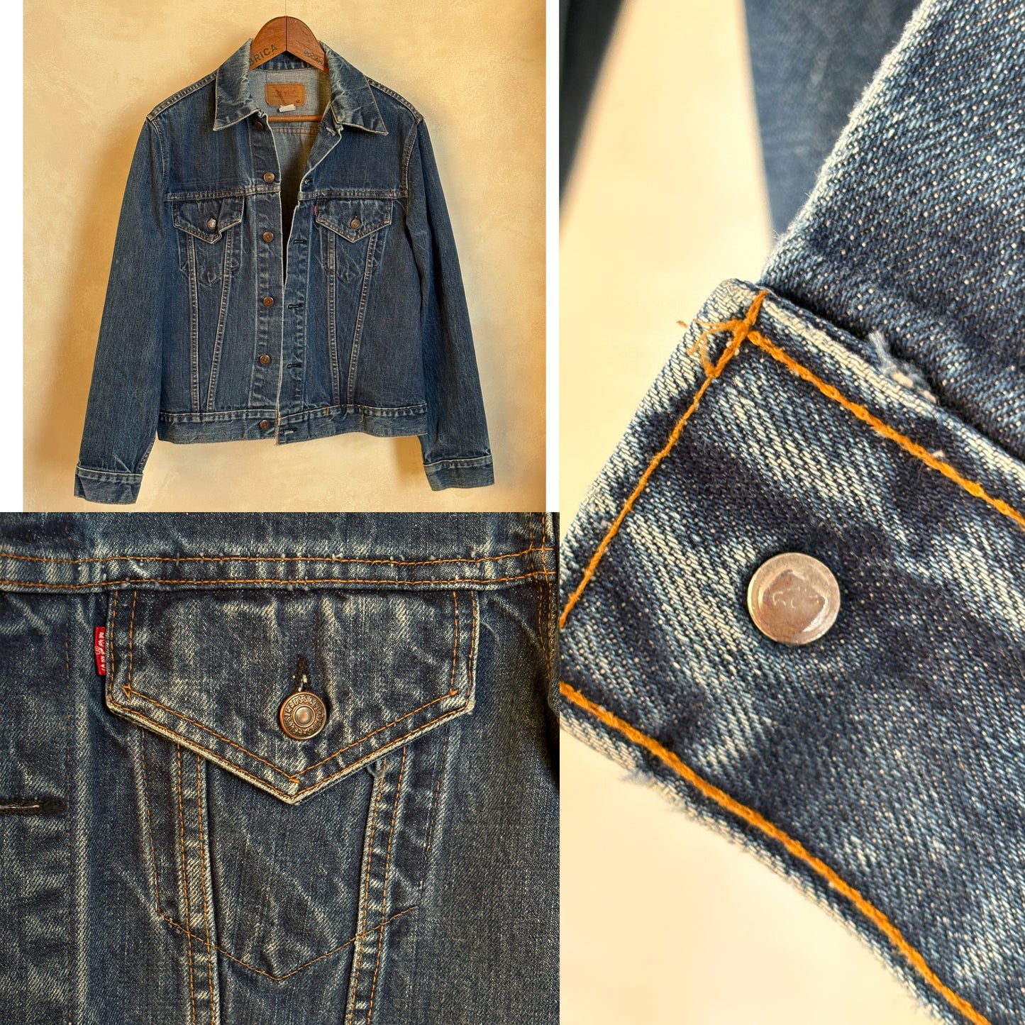 Size 42US / 52EU . Vintage 70s Levi’s Denim Jacket – 2 Pockets – Made in USA