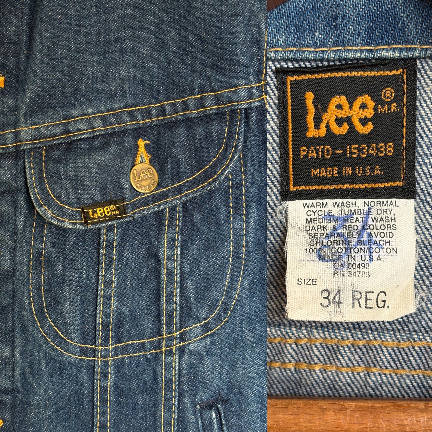 Size 34US / 44EU . Vintage 80s Lee Denim Jacket – 4 Pockets – Made in USA