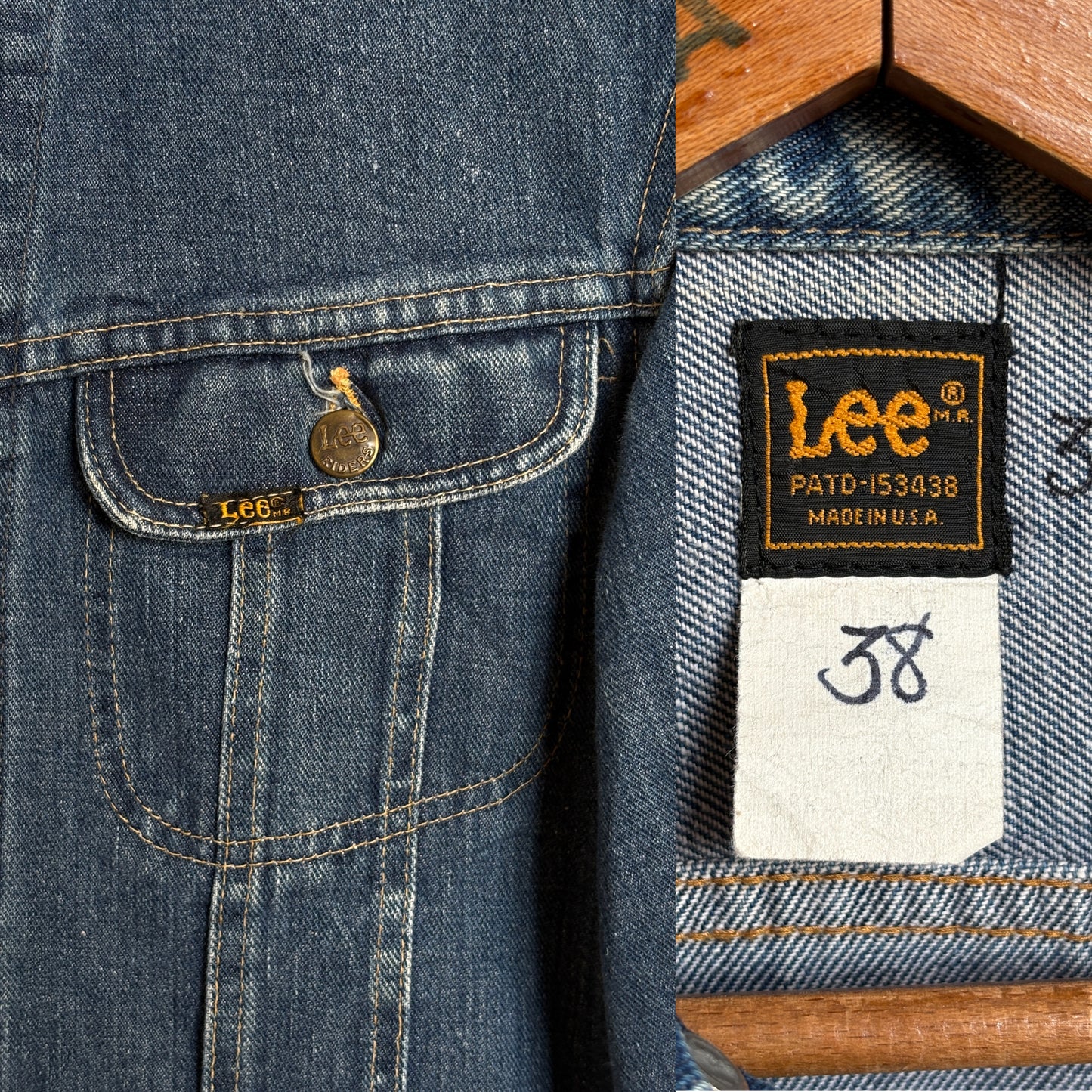 Size 38US / 48EU . Vintage 80s Lee Denim Jacket – 2 Pockets – Made in USA