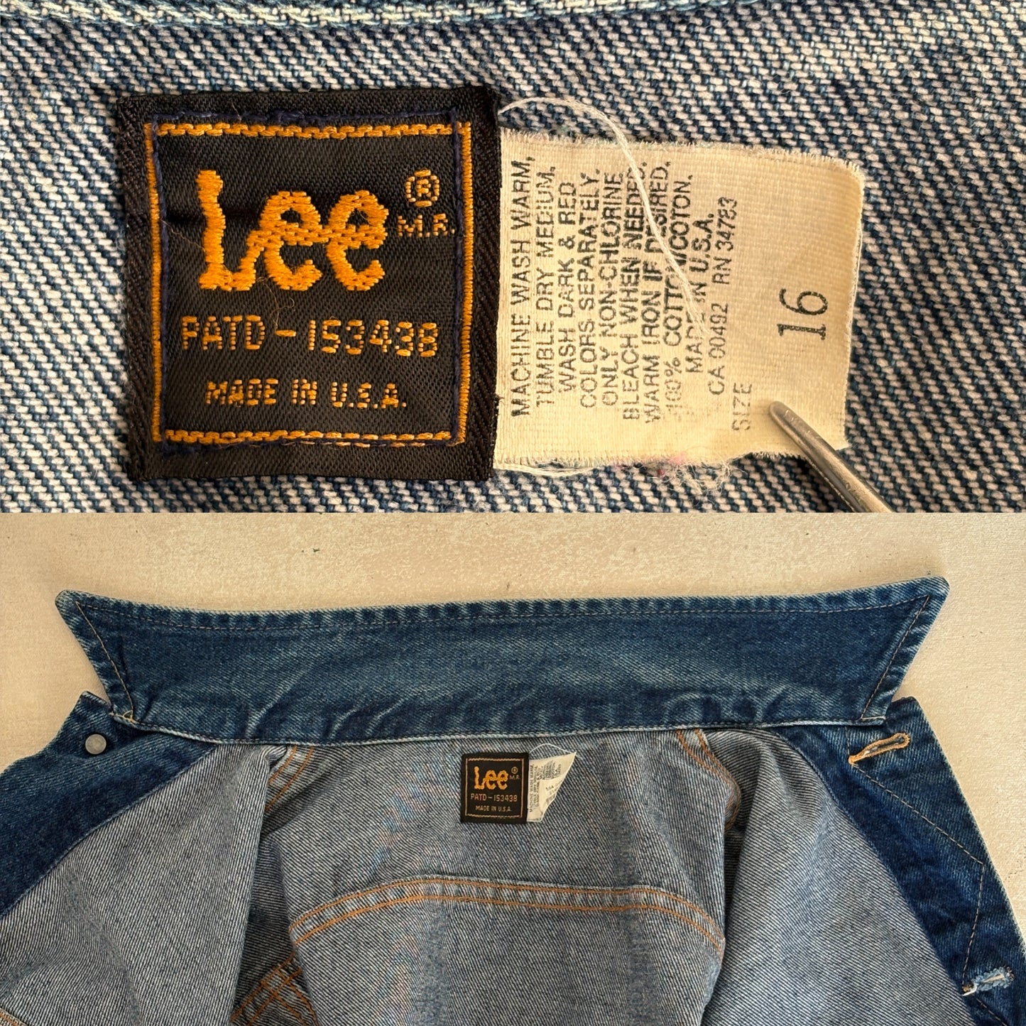 Size 16  . Vintage 80s Lee Denim Jacket – 2 Pockets – Made in USA