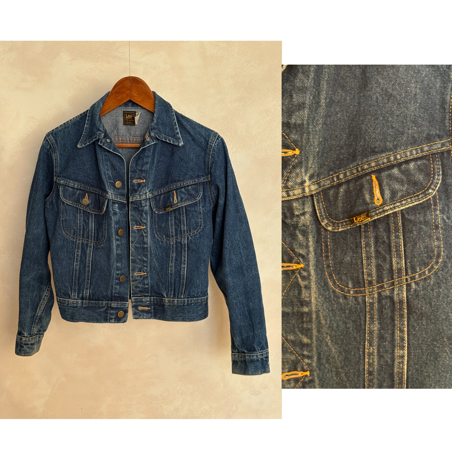 Size 16  . Vintage 80s Lee Denim Jacket – 2 Pockets – Made in USA