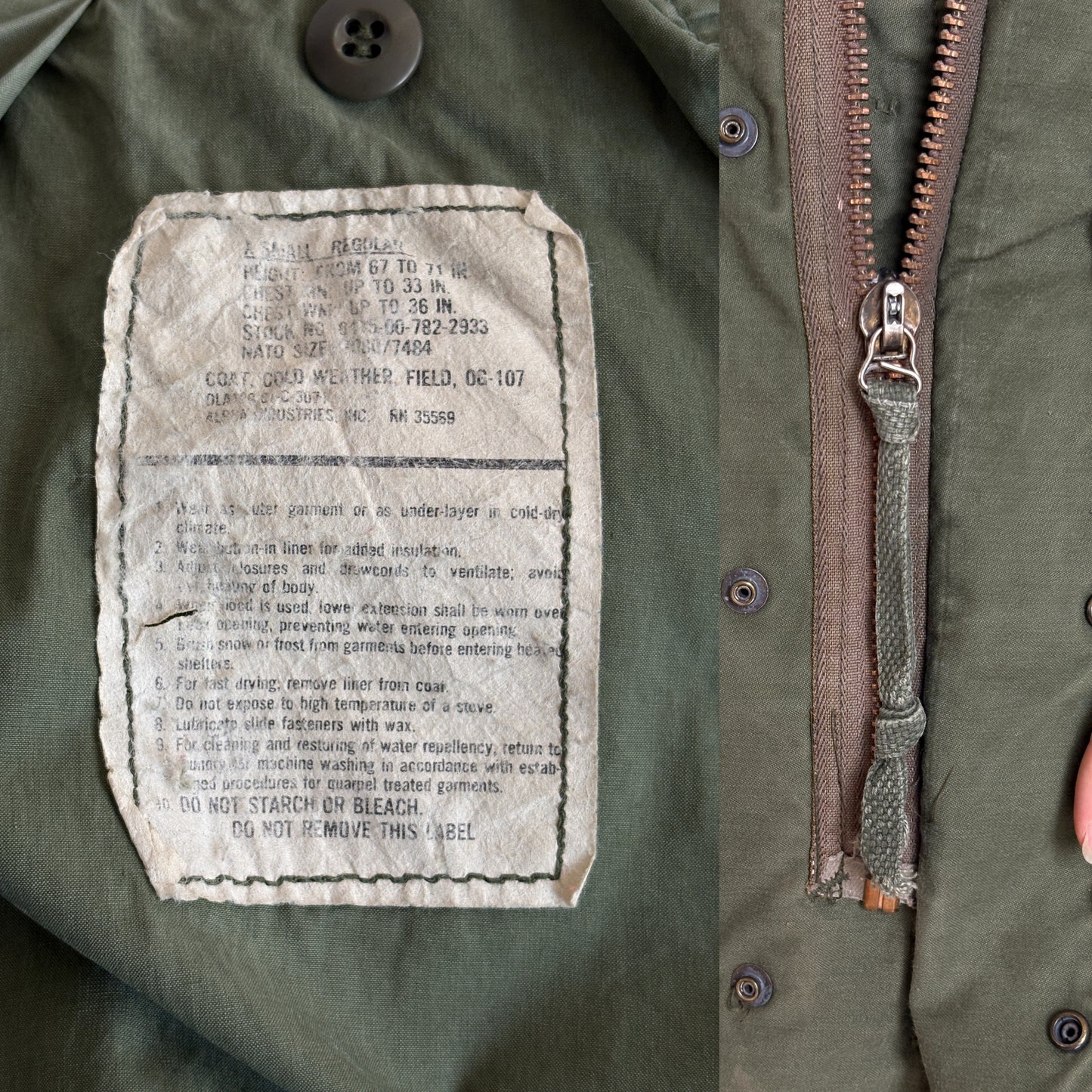 X Small Reg. Authentic 1980 US Army M-65 field jacket Military