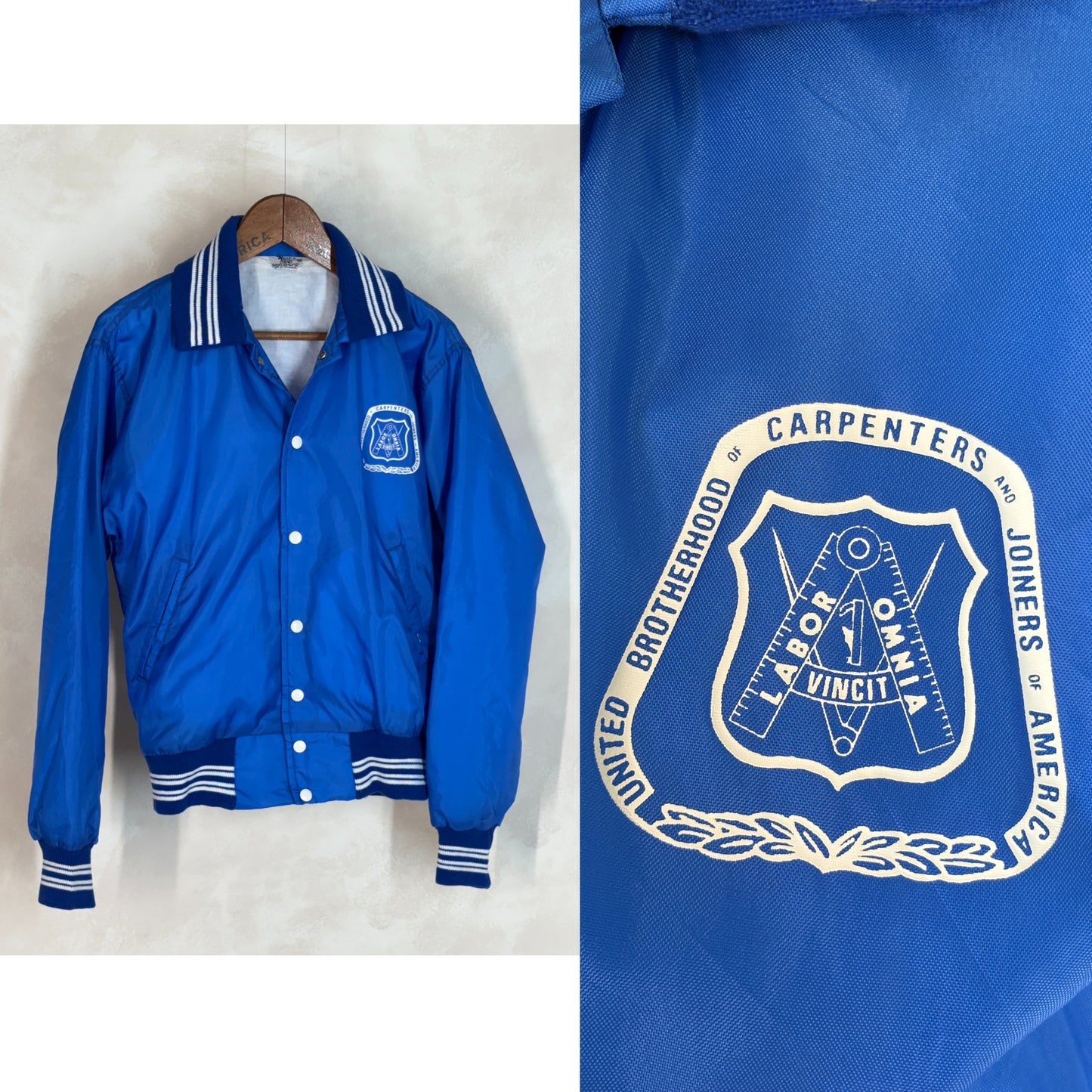 Size Small. Vintage Brotherhood of carpenters 70s Nylon Jacket Made In USA West Wind