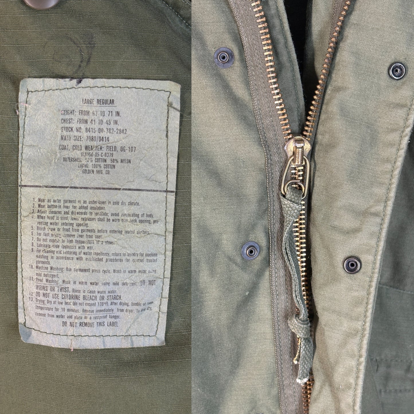 Large Reg. Authentic 1985 US Army M-65 field jacket Military