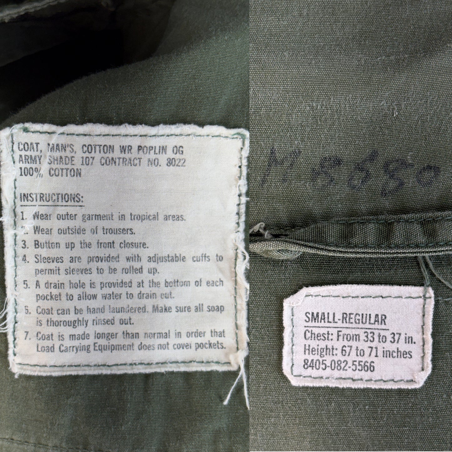 Small Reg. Authentic 1966/67 US Army vintage Vietnam jungle jacket.