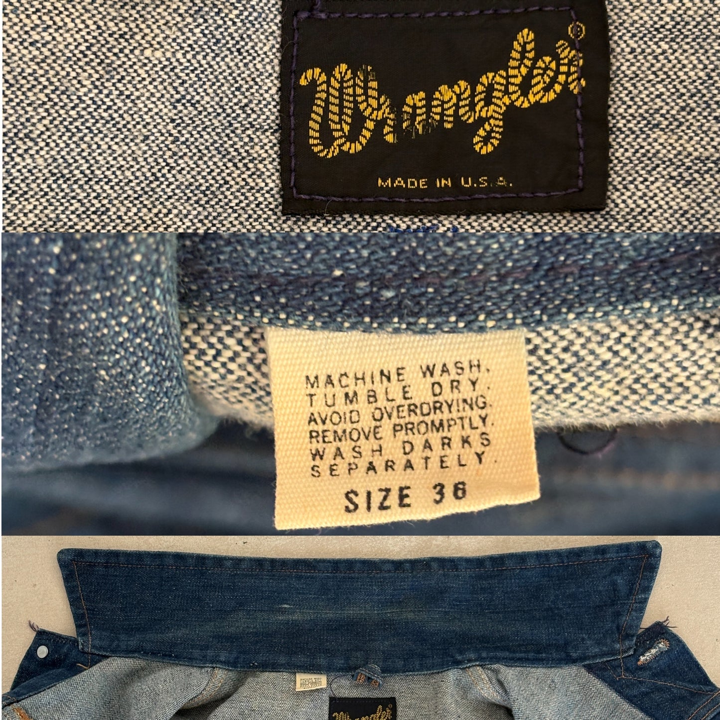 Size 36US / 46EU . Vintage 70s Wrangler Denim Jacket – 4 Pockets – Made in USA