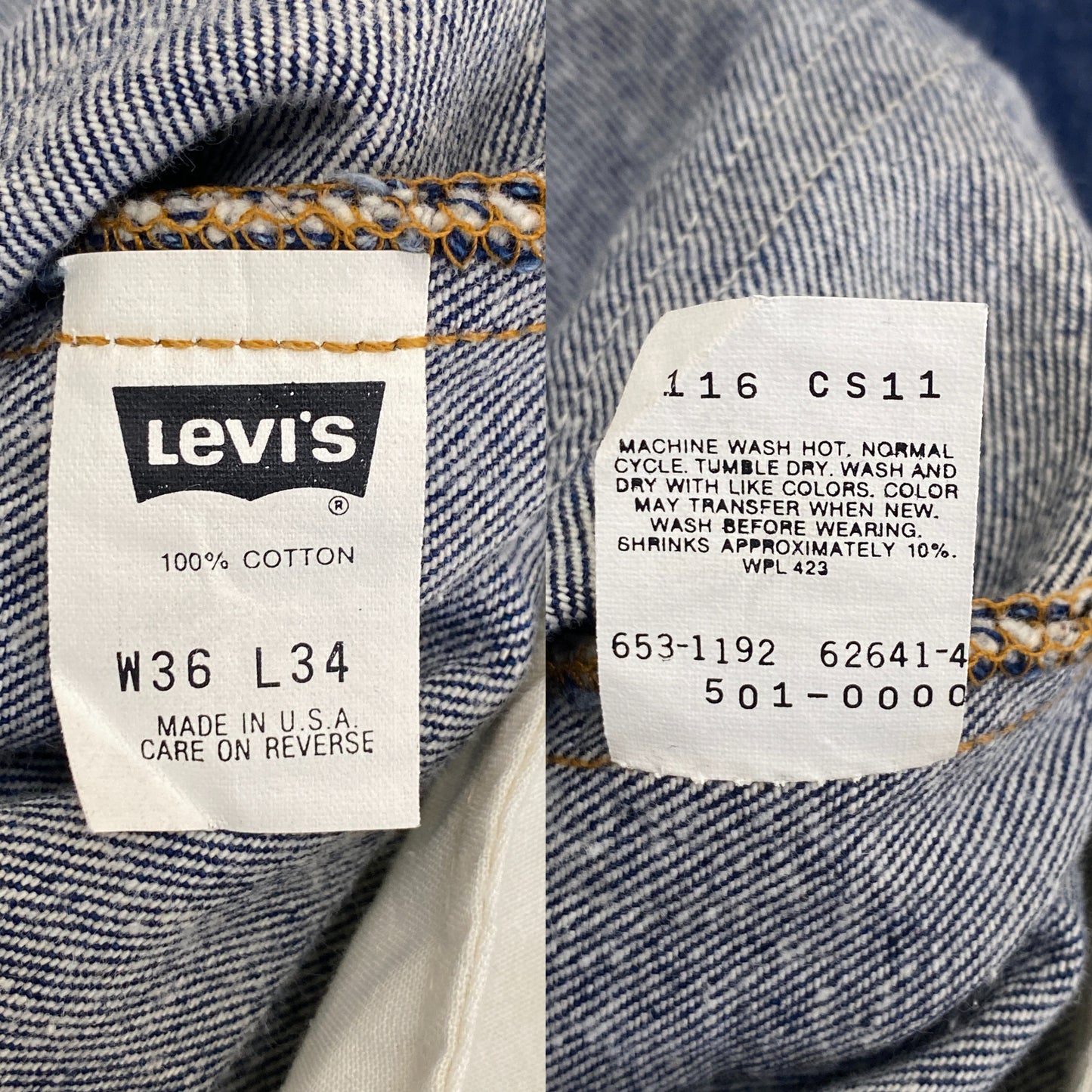 36X34 Dark Blue Levi's 501 Vintage Denim Jeans Made in USA