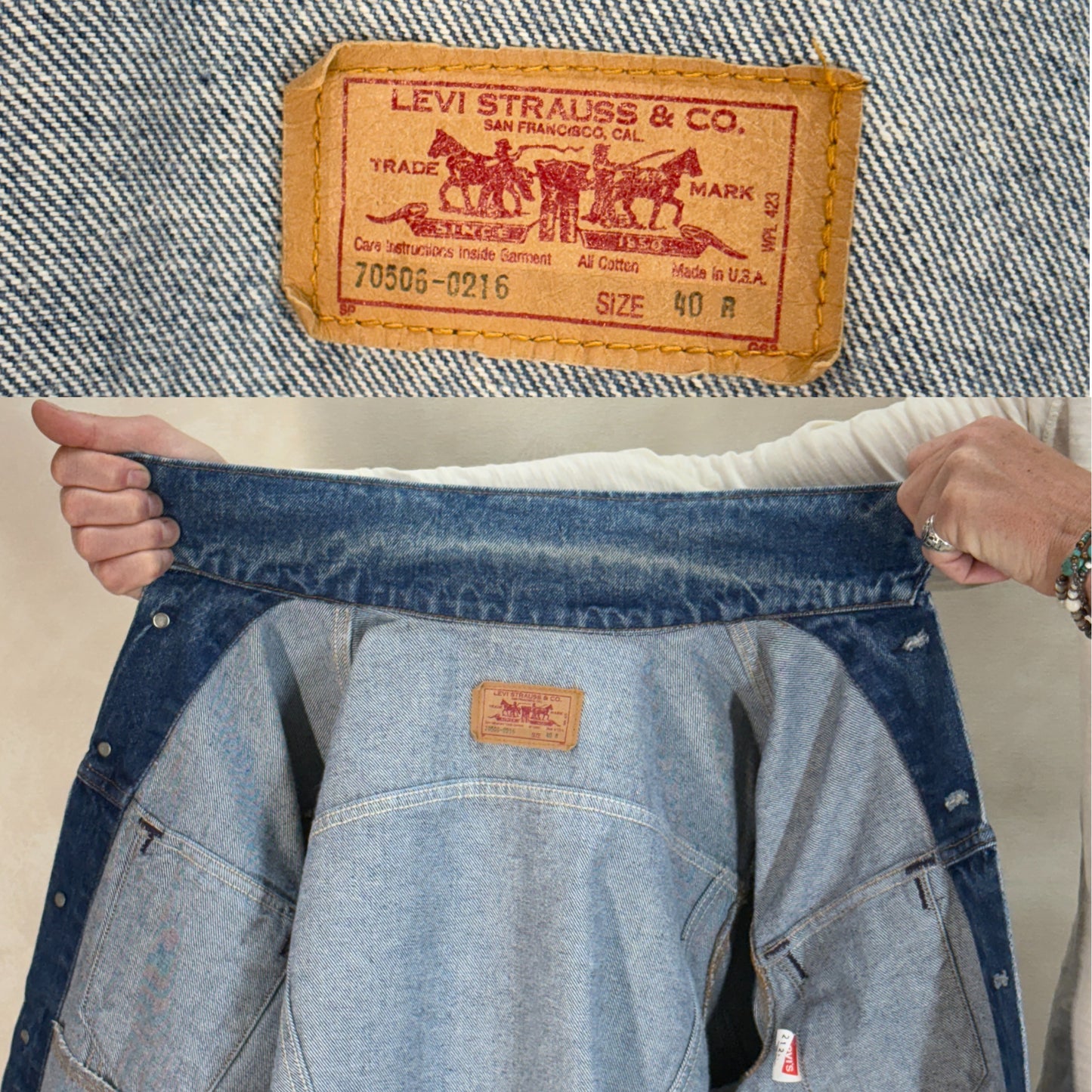 Size 42US / 52EU. Vintage 80s 70506 Levis 4 pockets jacket  Made in USA