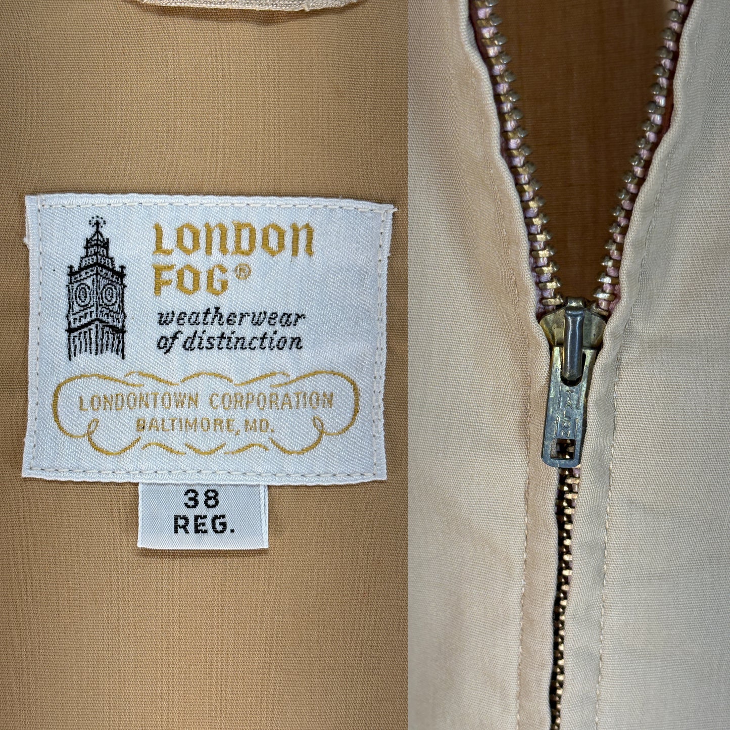 38 Reg , Vintage London Fog Lightweight Cotton-Blend Zip Jacket Made in USA. talon zipper