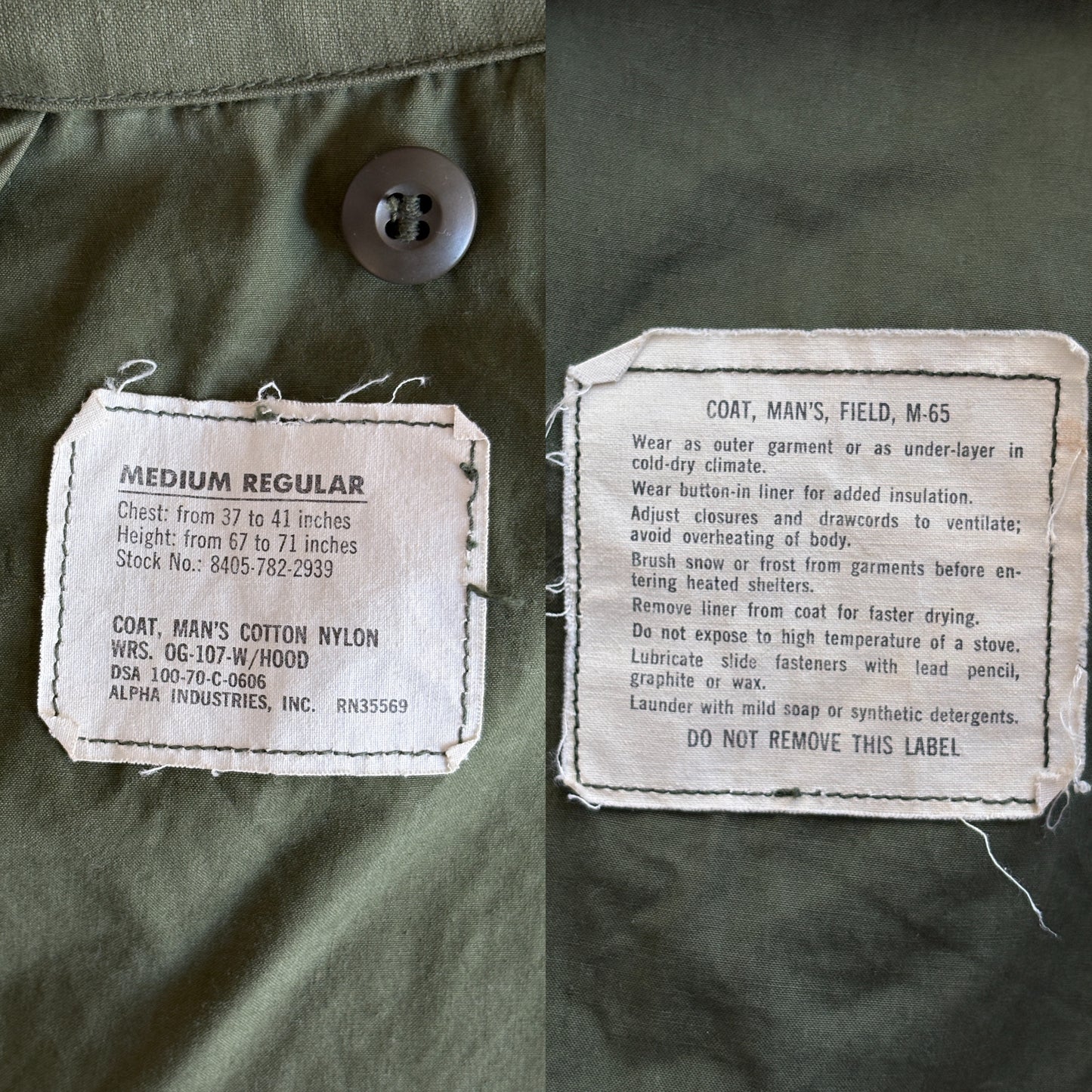 Med Reg. Authentic Alpha Industries 1969 US Army M-65 Field Jacket – OG-107 – Vintage Military Issue
