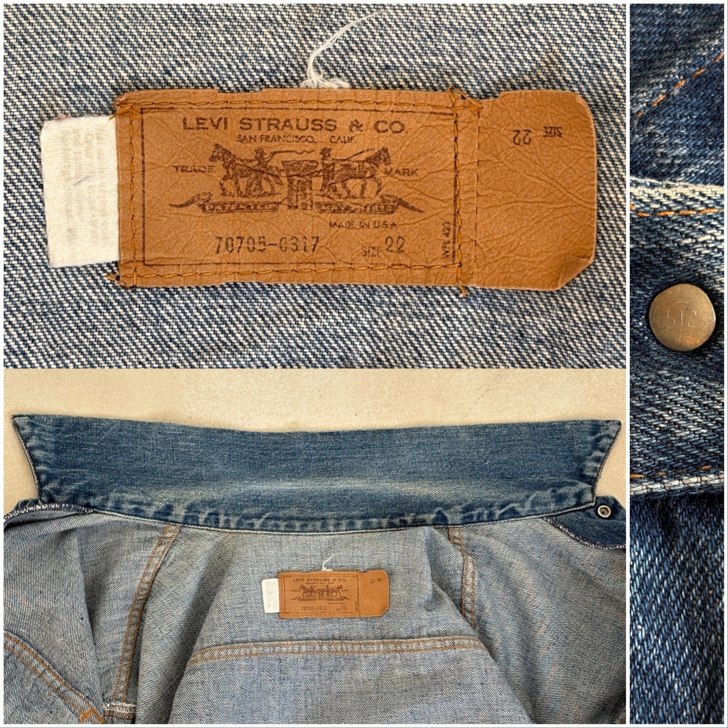 Size 34/36 .Vintage 70s Levi’s Denim Jacket – 2 Pockets – Made in USA