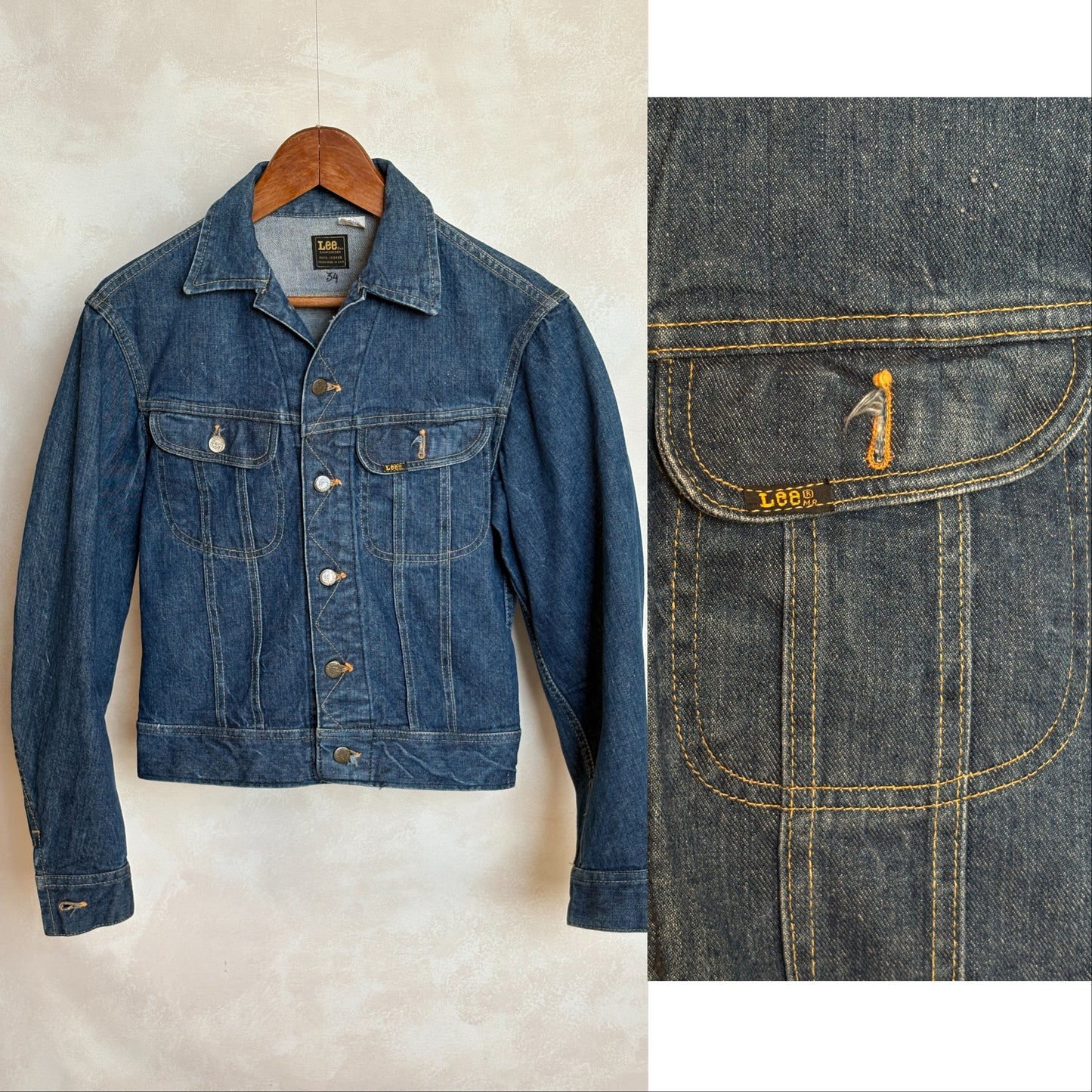 Size 34/3636. Vintage 70s Lee Union Made Denim Shirt – 2 Pockets – Made in USA