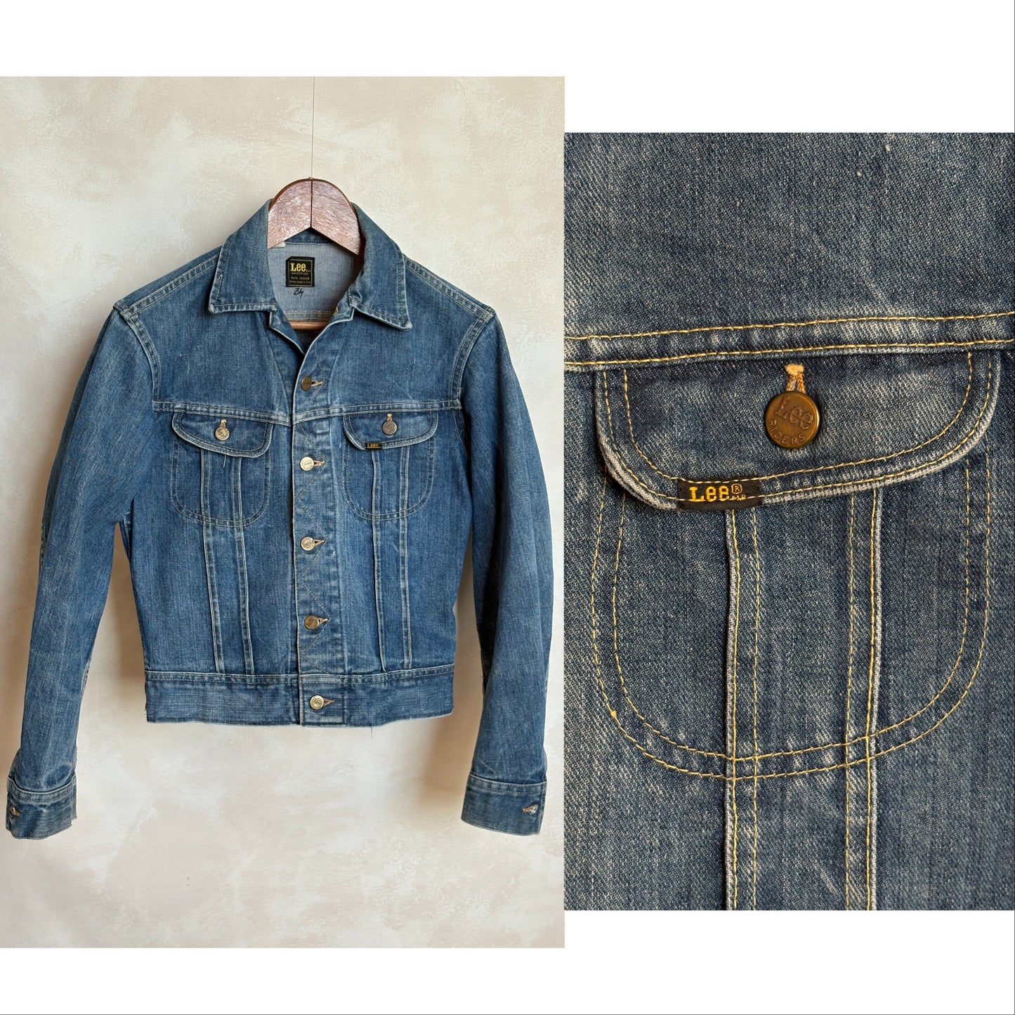 Size 34US / 44EU .Vintage 70s Lee Denim Jacket – Union Made – 2 Pockets – Made in USA